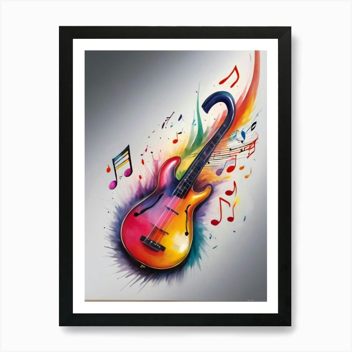 Electric Guitar With Music Notes Art Print by The Artful