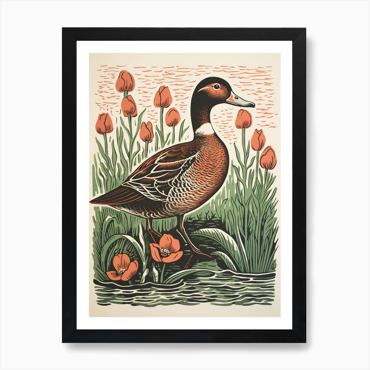 B&W Bird Linocut Mallard Duck Art Print by Feathered Muse - Fy