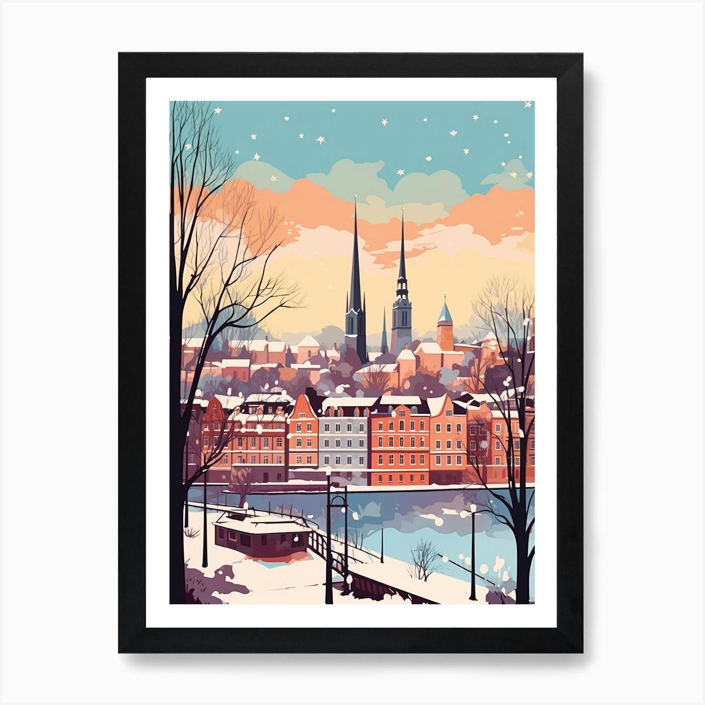 Winter in Stockholm -- Vintage Fine Art Painting -- Framed Digitally Printed shops Canvas Art