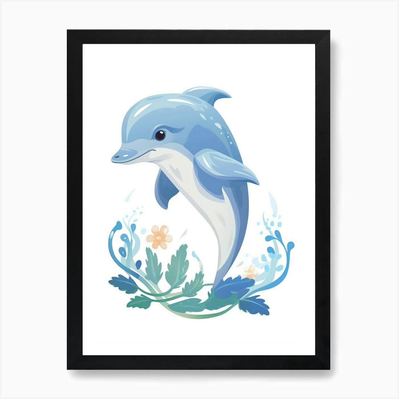 Dolphins With Flowers 4 Art Print by Aloke Design - Fy