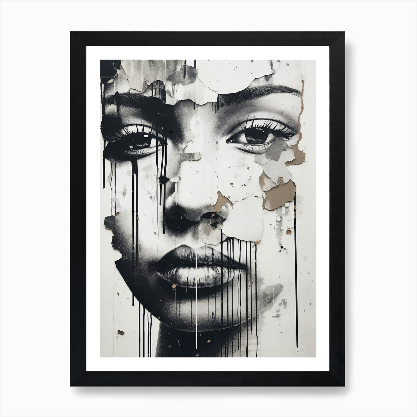 Mixed Media Paint Drip Face Art Print by Essence Lines Fy