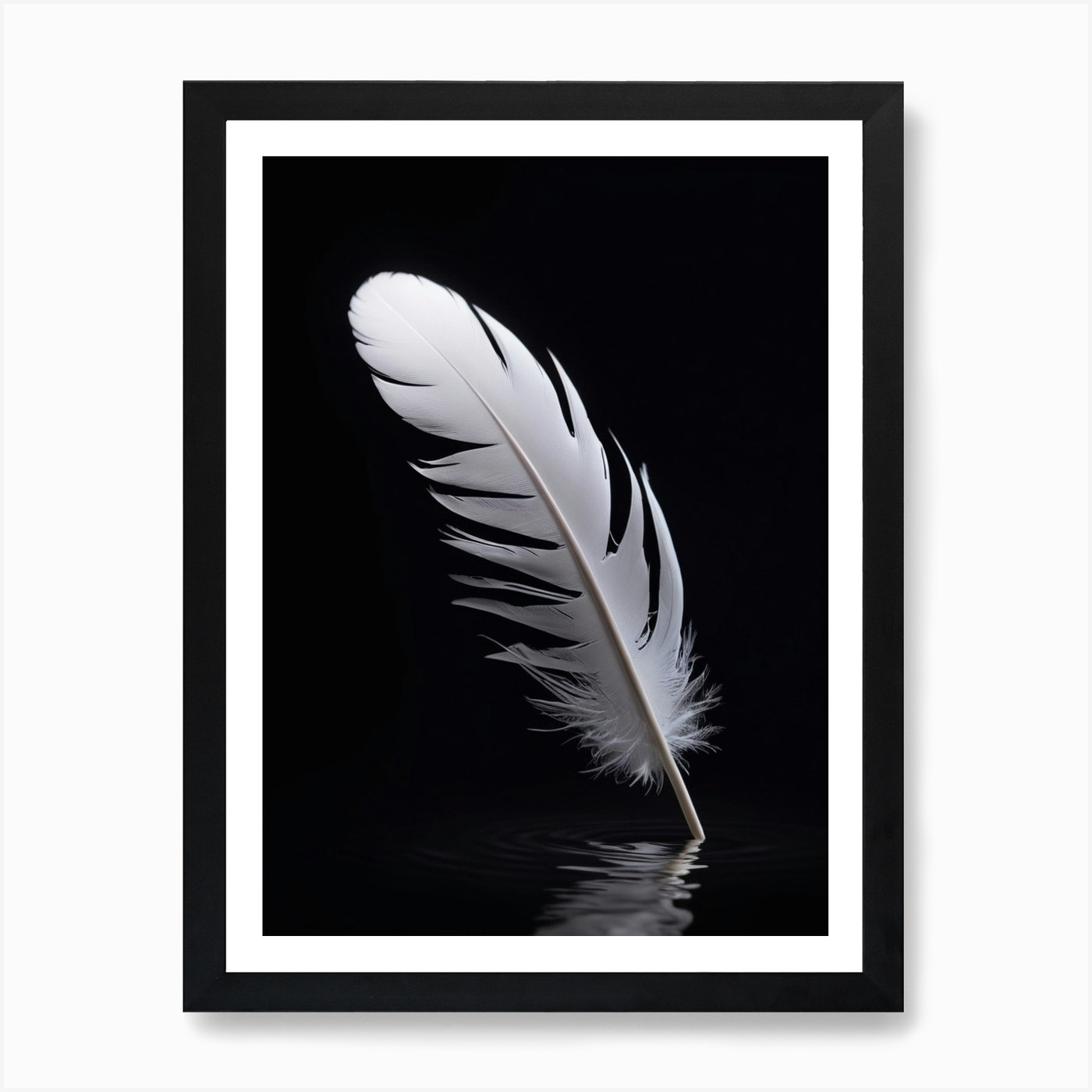 White Feather On A Black Background Art Print by Balram giri Fy