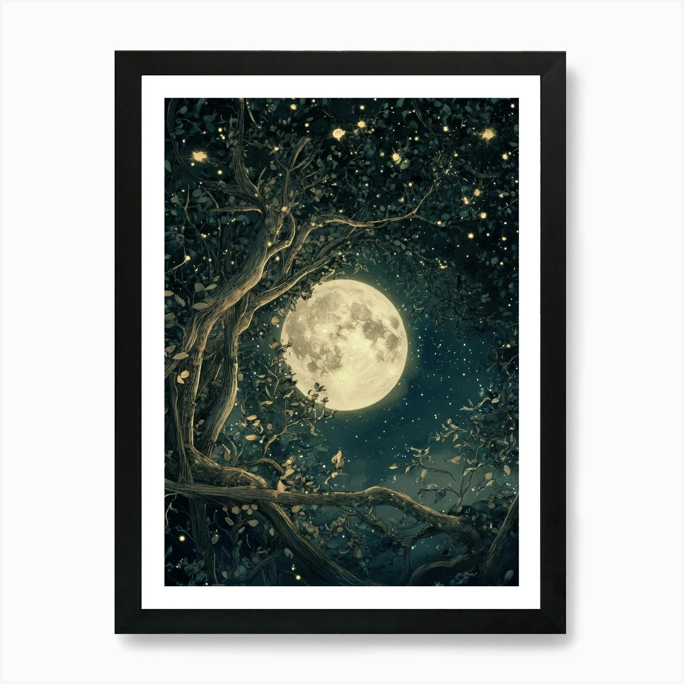 芸術写真 Nature Photograph Full Moon Art Print Amazon.com: Full Moon Canvas Wall Art: Black Night View