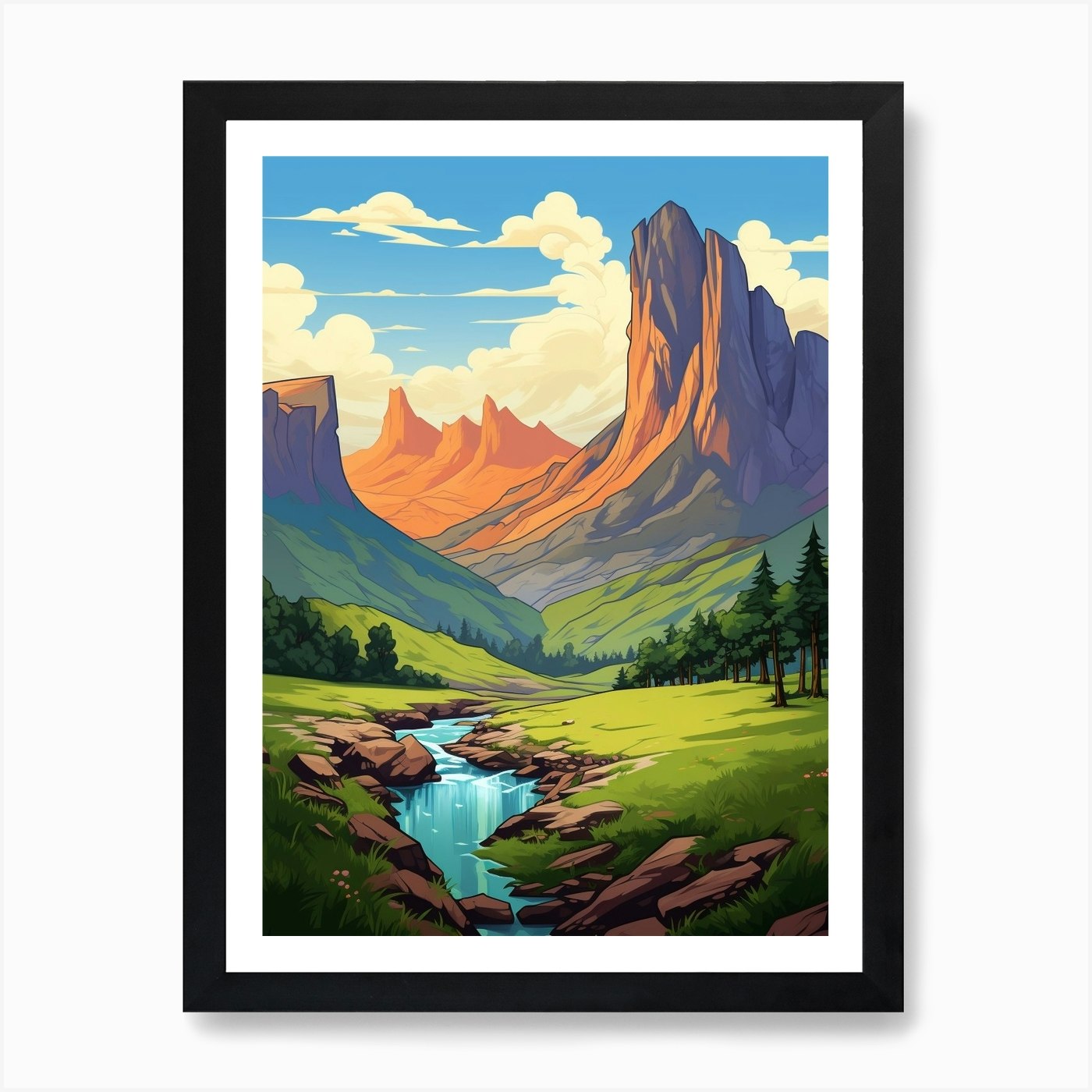 Drakensberg Mountain Range Cartoon 1 Art Print by PixelPerfect - Fy