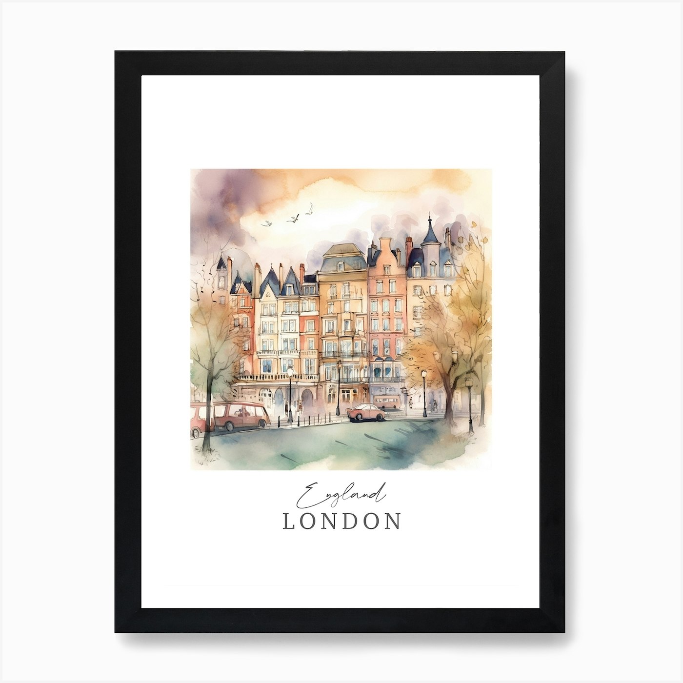 England London Storybook 1 Travel Poster Watercolour Art Print by