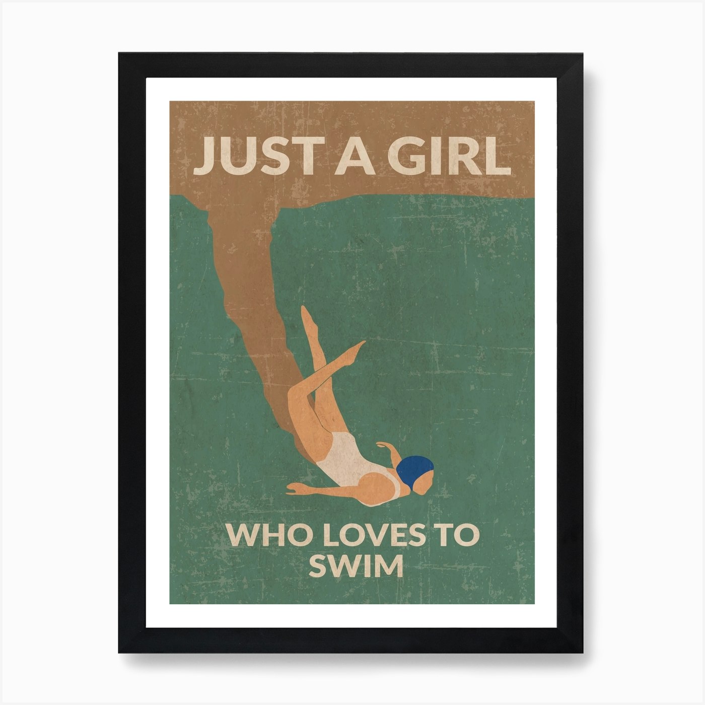 Just A Girl Who Loves To Swim (Green) Art Print by WallChart Prints - Fy