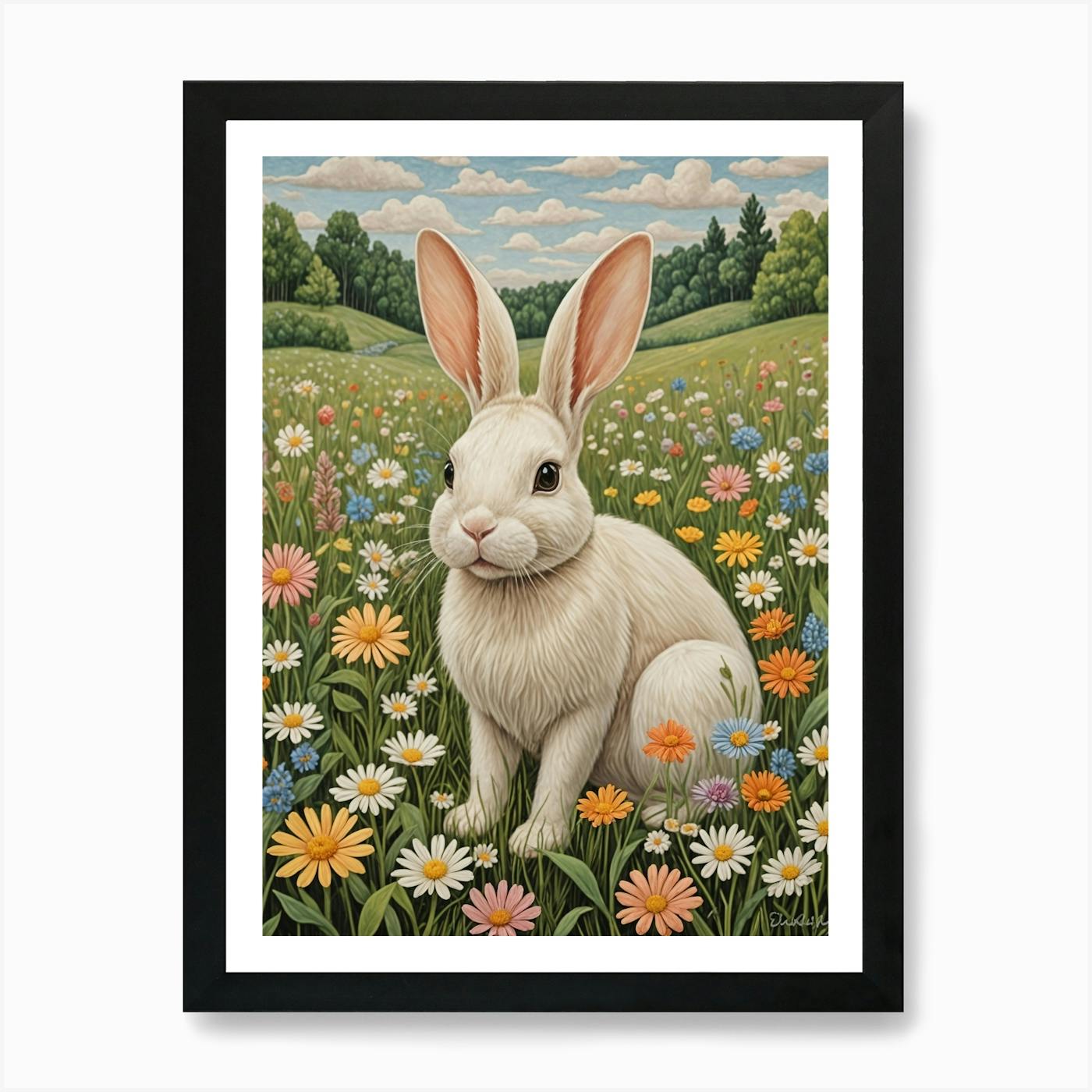 Two Rabbits In The Flower Garden Art Print by Daydream