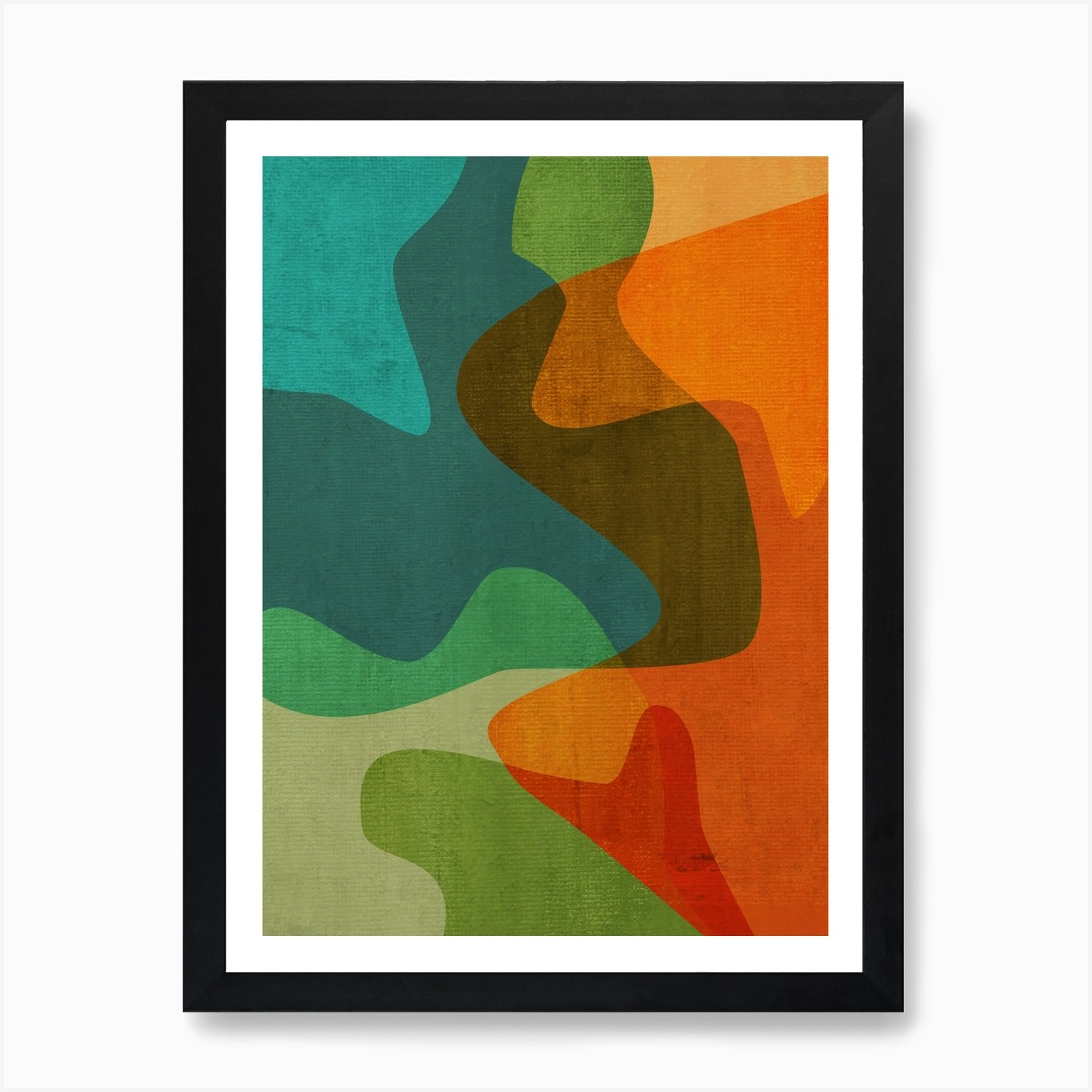 Midcentury Modern Abstract Teal Orange Art Print by Emc Design Lab Fy