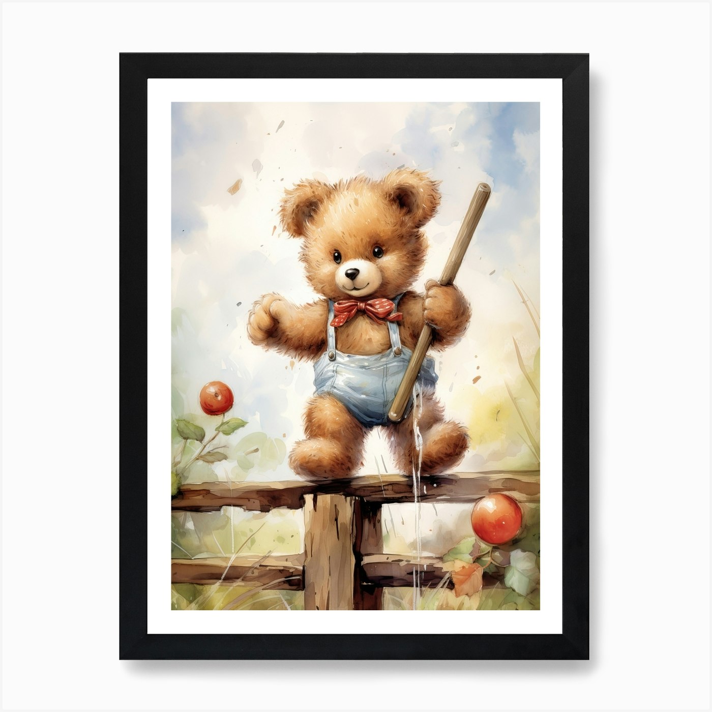 Fencing Teddy Bear Painting Watercolour 3 Art Print by Tiny Wonders ...