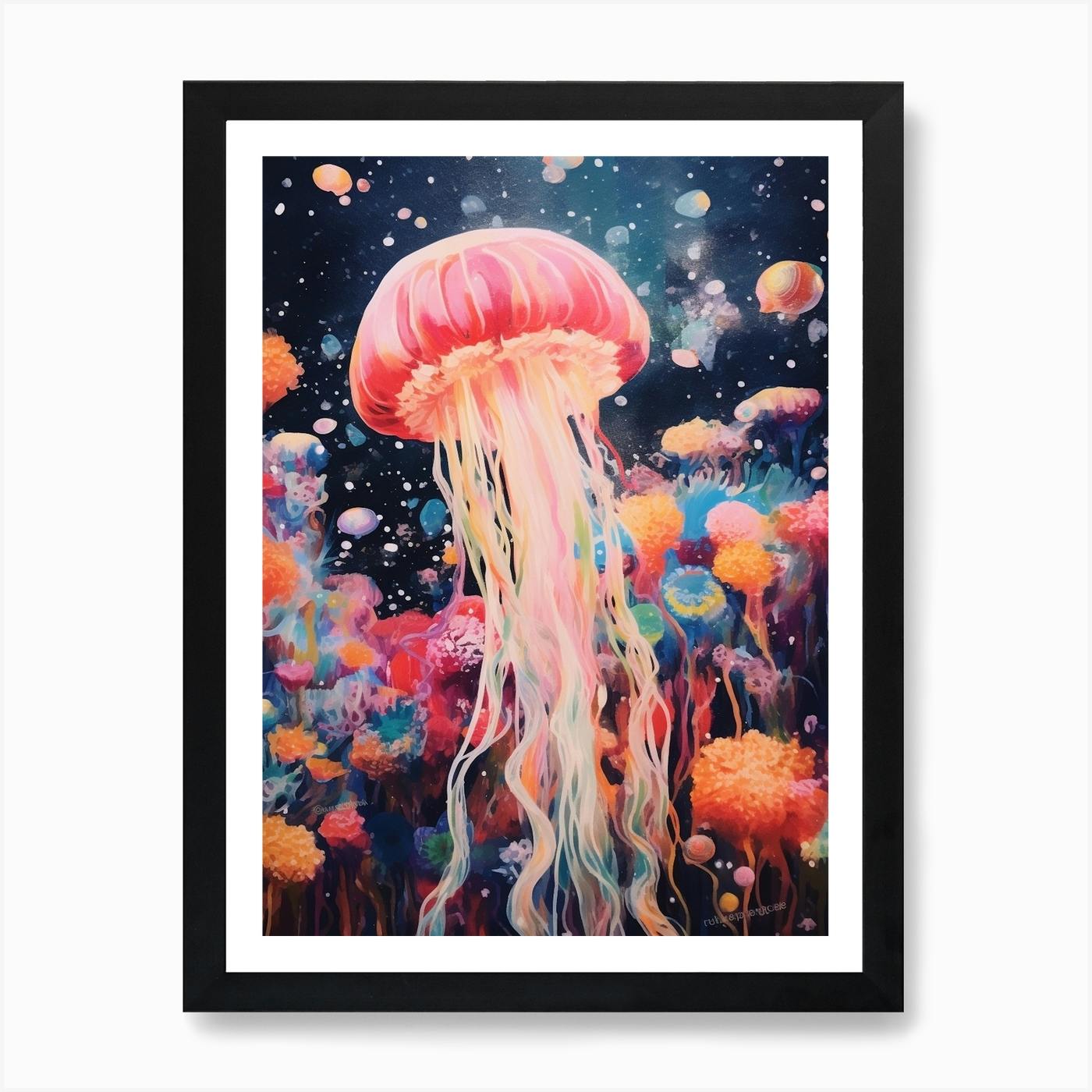 Colorful Jelly 3 -Original Wall Art Watercolor good Painting Matted Frame Ready 11x14