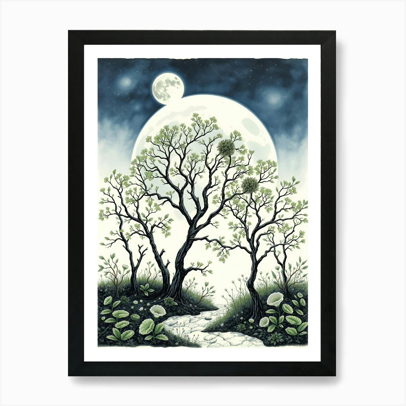 Full Moon Over Trees 1 Art Print by AnikArts - Fy