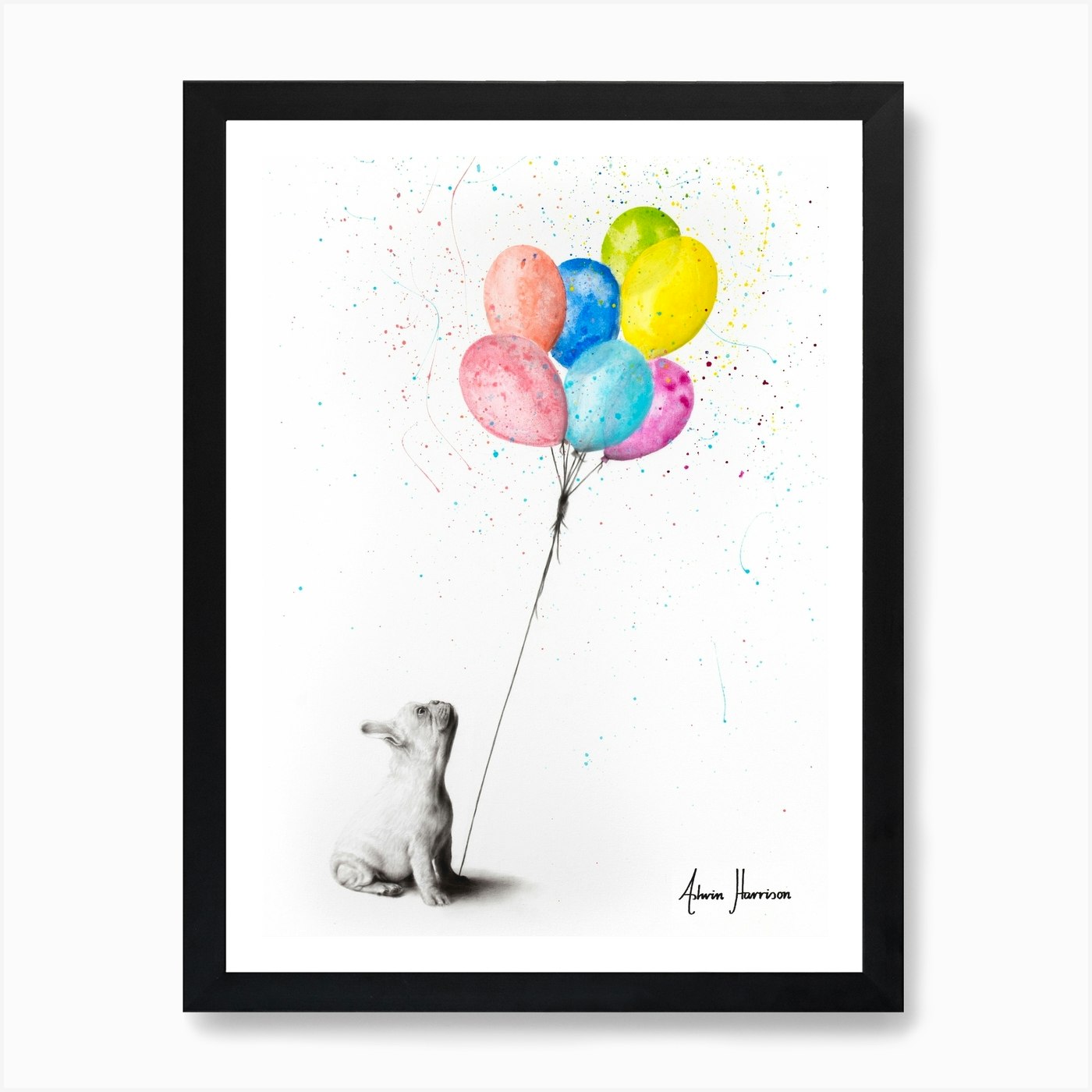 The French Bulldog And The Balloons Art Print by Ashvin Harrison - Fy