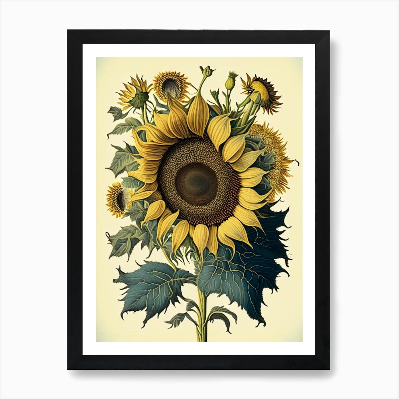 Sunflower 3 Floral Botanical Vintage Poster Flower Art Print by