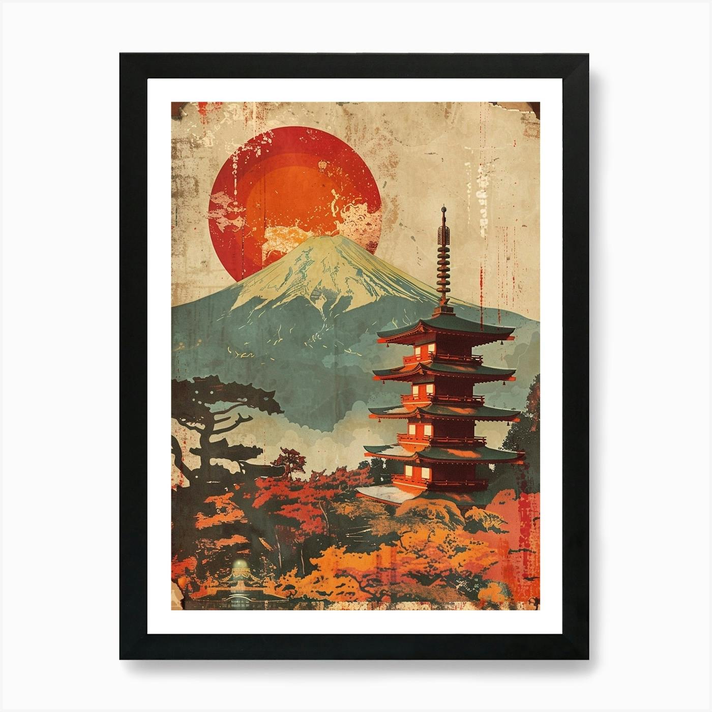 Japan Mountain Skyline Mid Century Modern Art Print by Japan