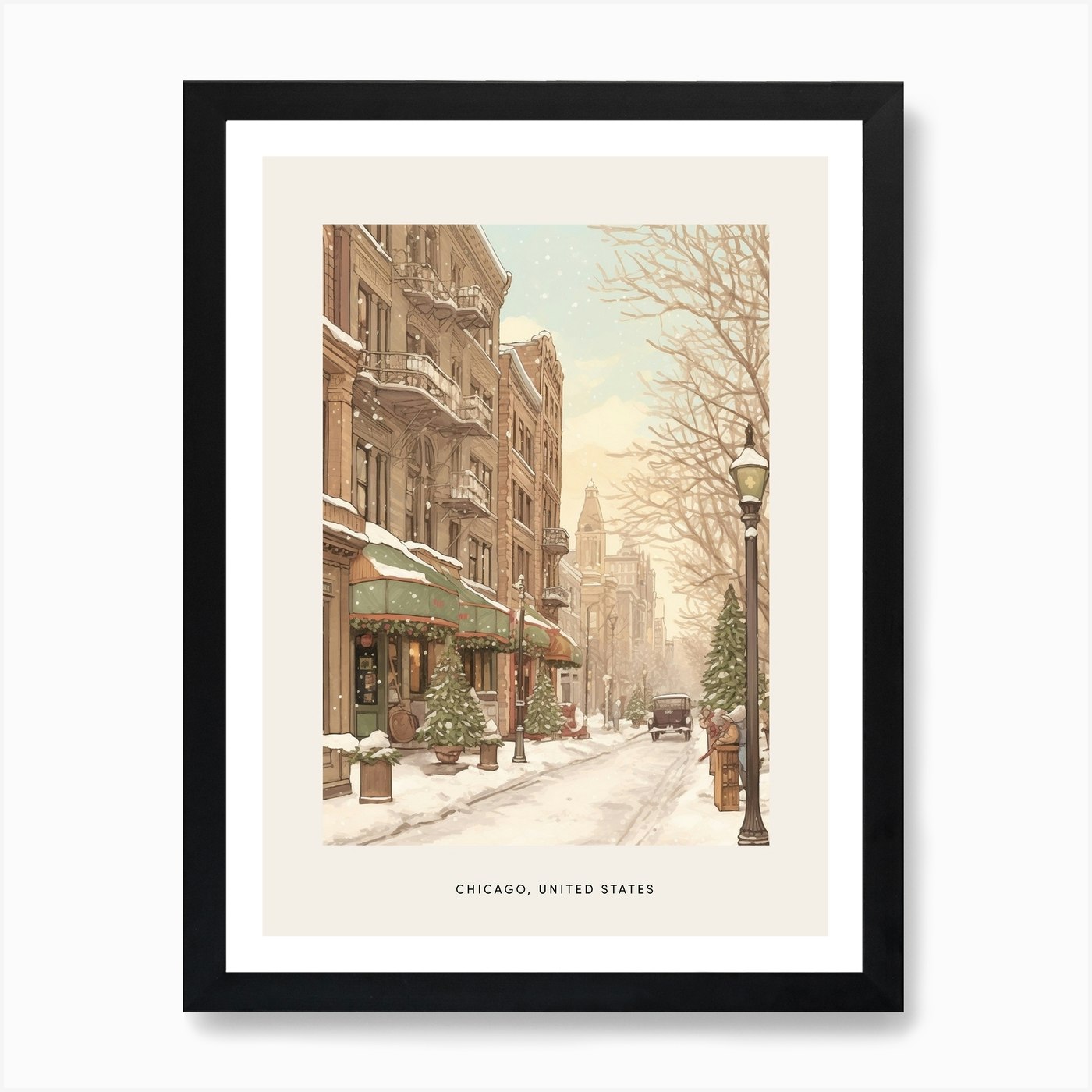 Vintage Winter Poster Chicago Usa 3 Art Print By Bon Hiver Prints Fy