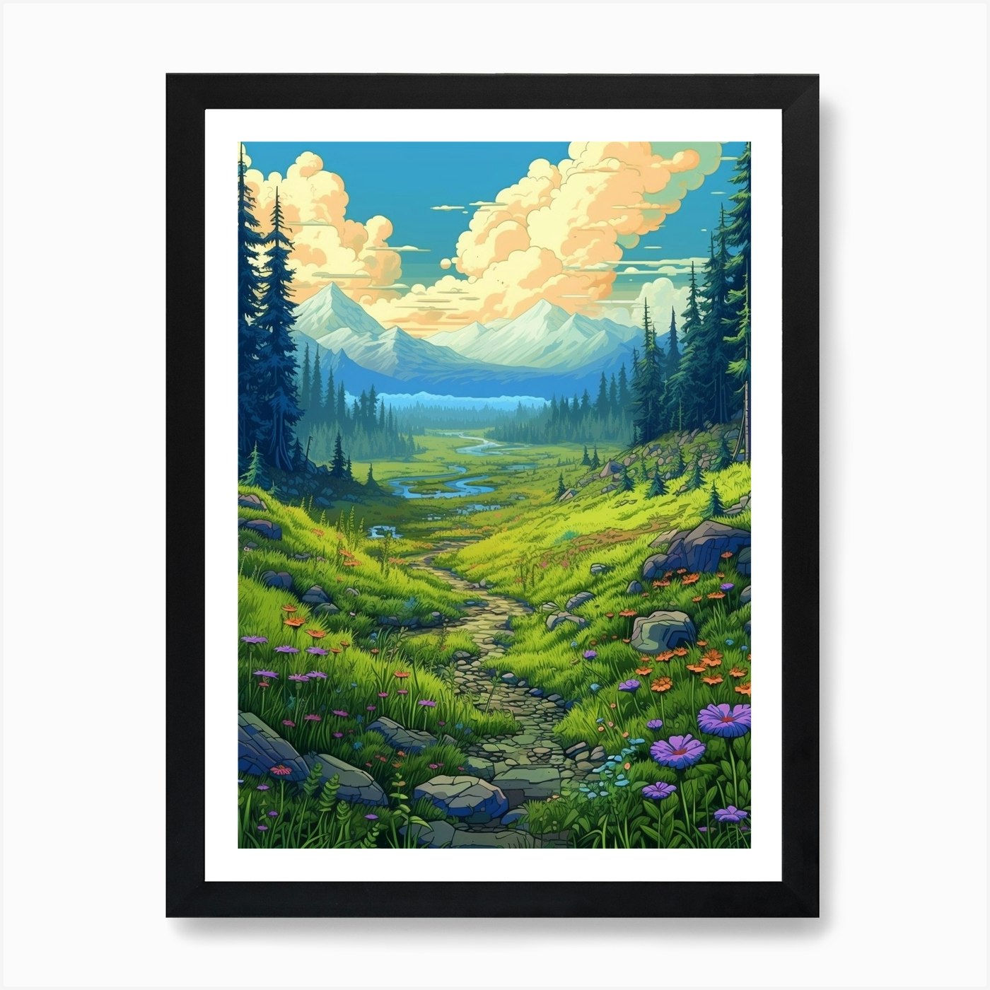 Meadow Landscape Pixel Art 1 Art Print by PixelPerfect - Fy