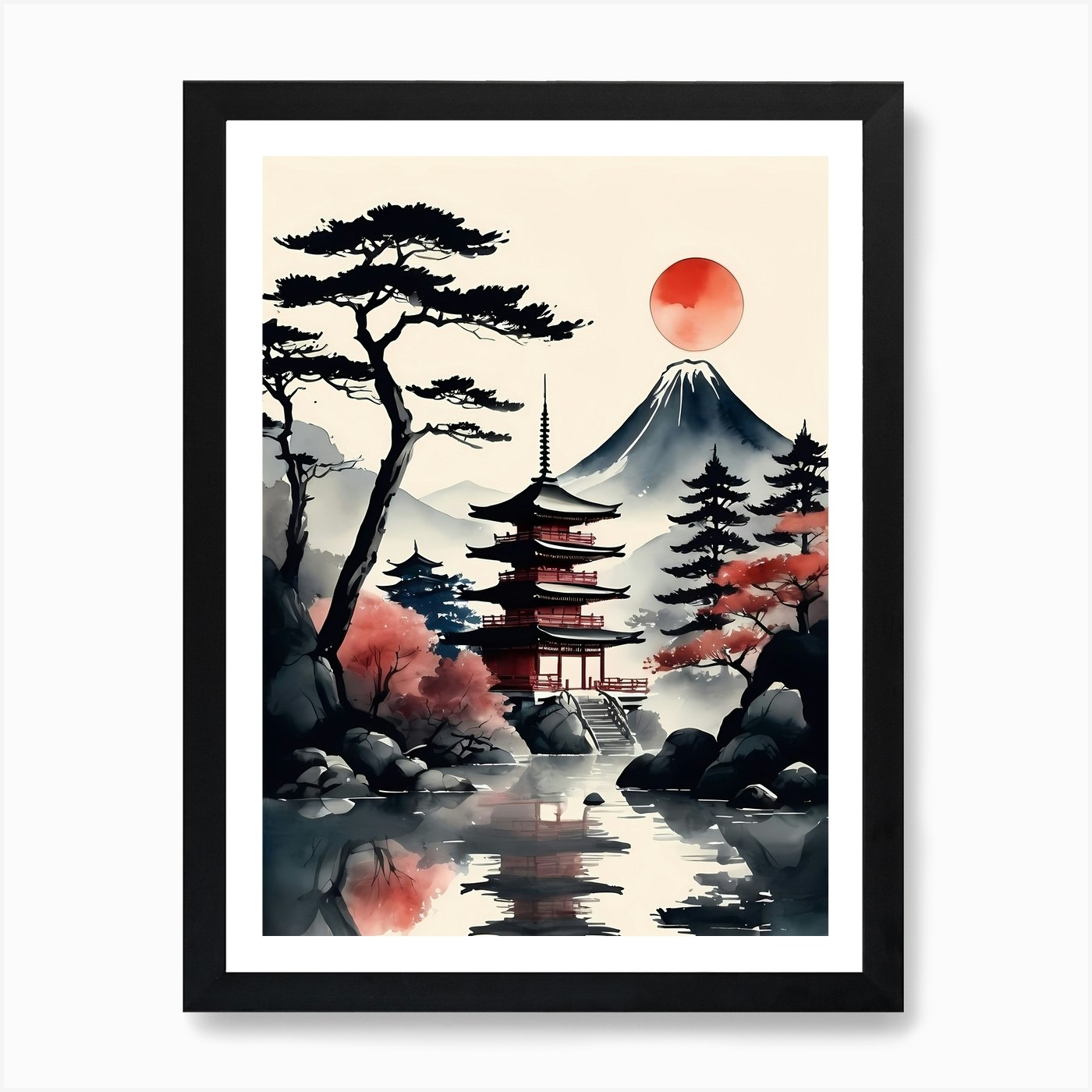 Japanese Landscape Watercolor Painting (5) Art Print by 1xMerch - Fy