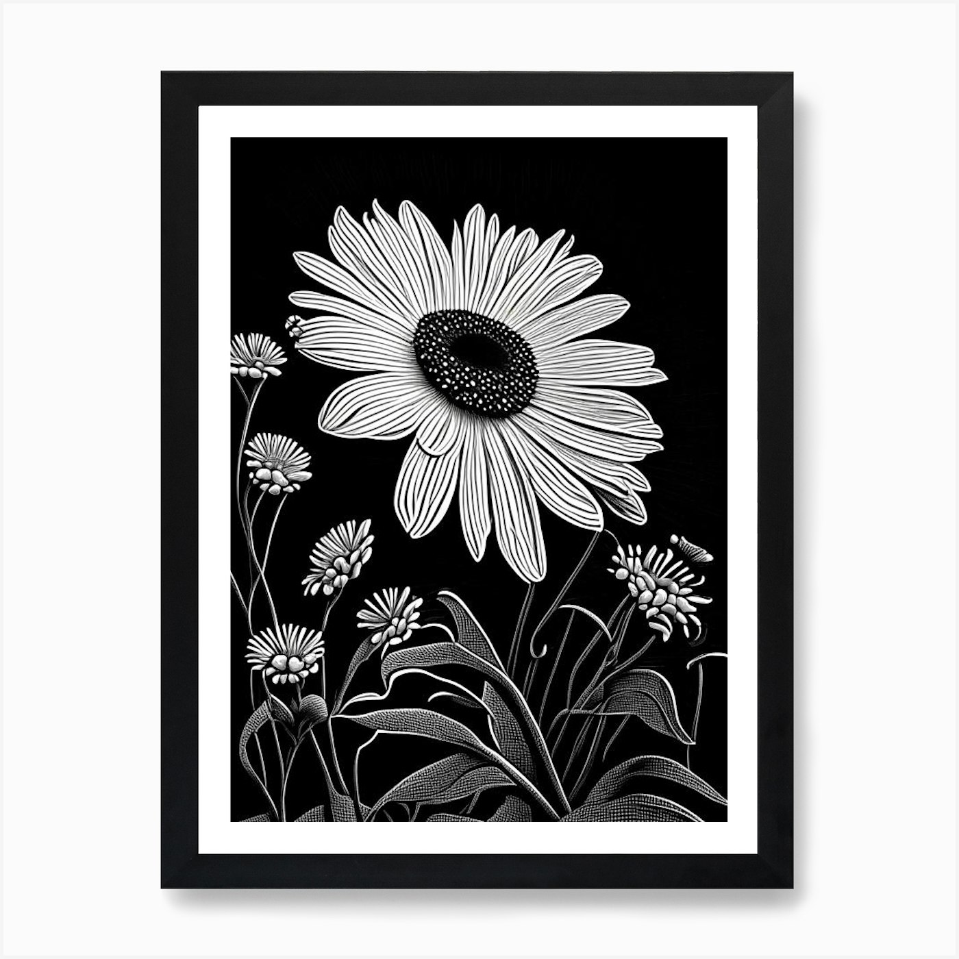 Shasta Daisy Wildflower Linocut 1 Art Print by Wildflower Studio - Fy