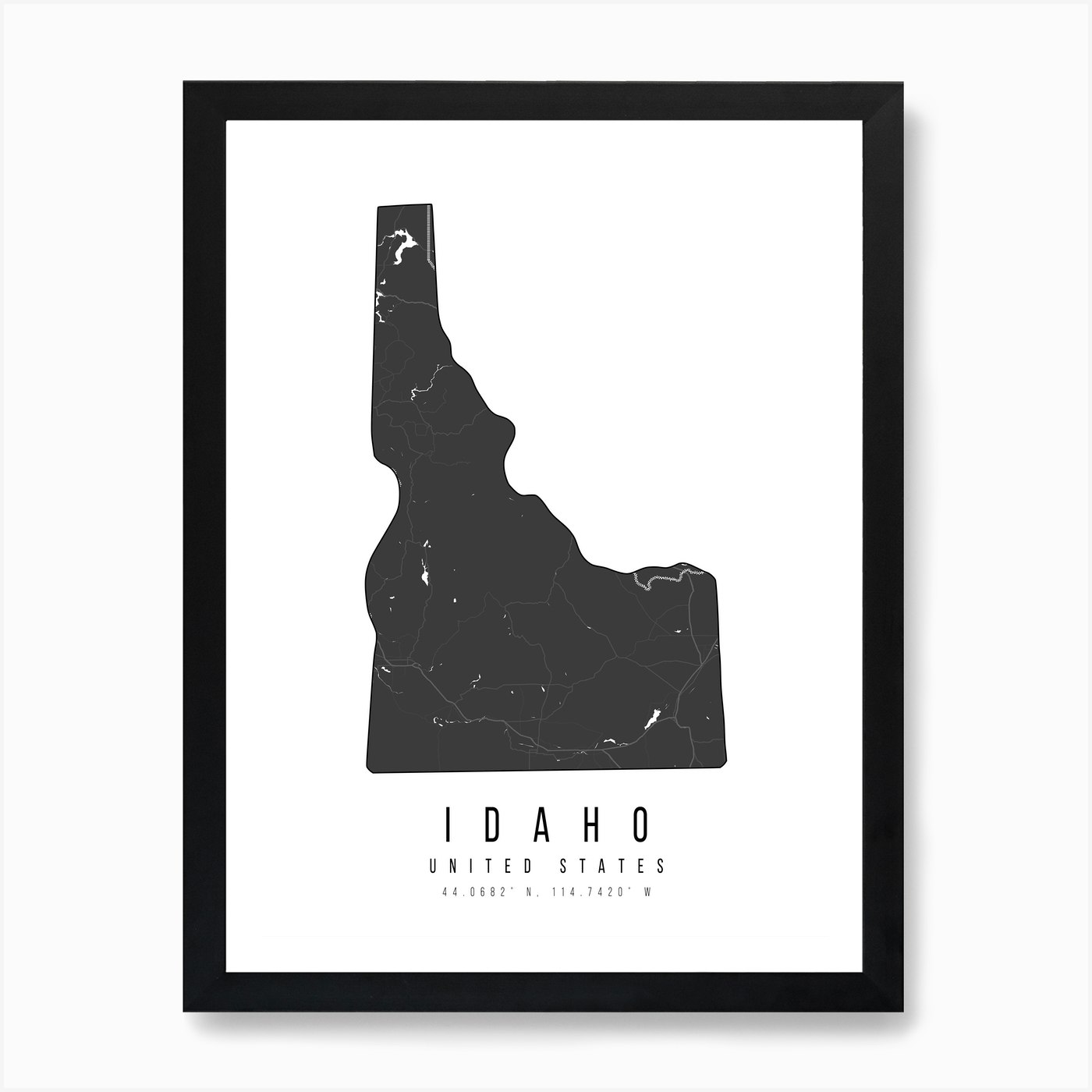 Idaho Mono Black And White Modern Minimal Street Map Art Print by ...