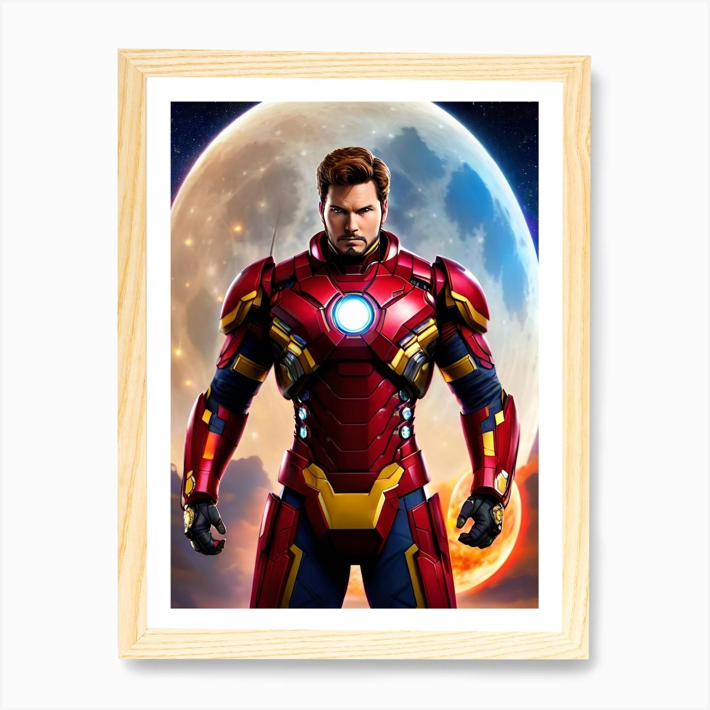 Iron Man In Front Of The Moon 1 Art Print by AImagine Fy