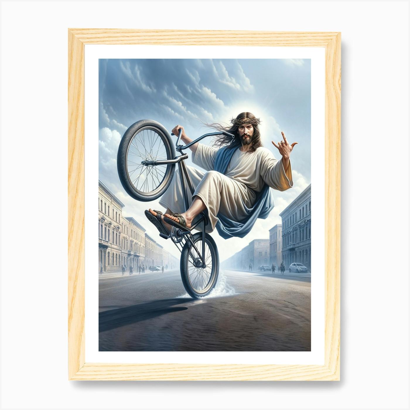 Jesus On A Bicycle Art Print by Shibuz4 art Fy