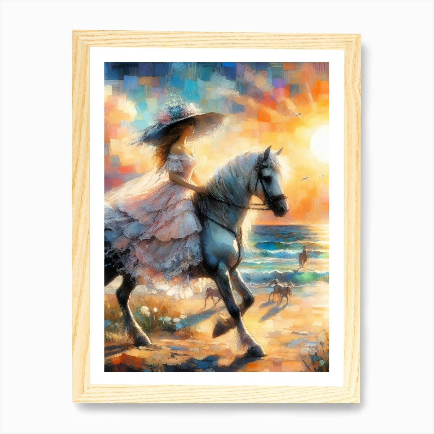 Original Watercolor Painting Woman fashion Horse Rider Signed Frame Equestrian Art 17x14