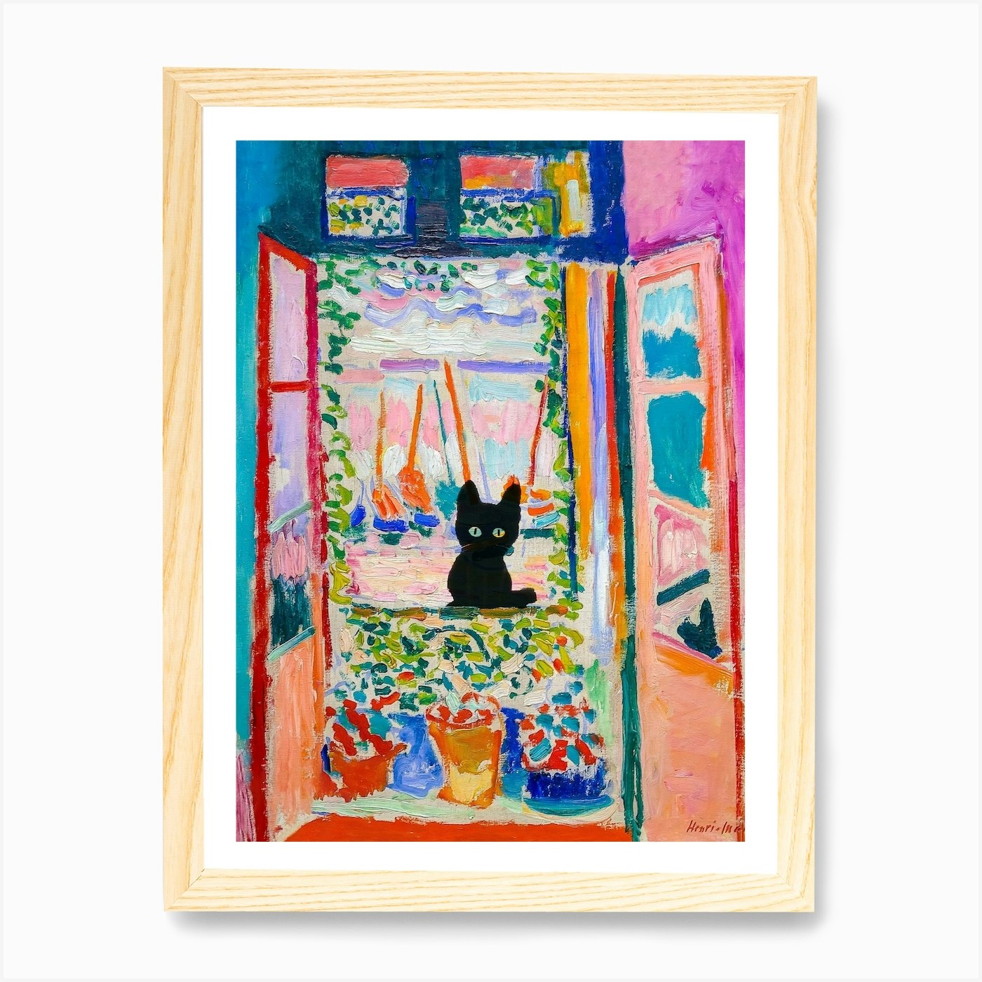 Matisse Inspired Open Window Cat Art Print by Mambo - Fy