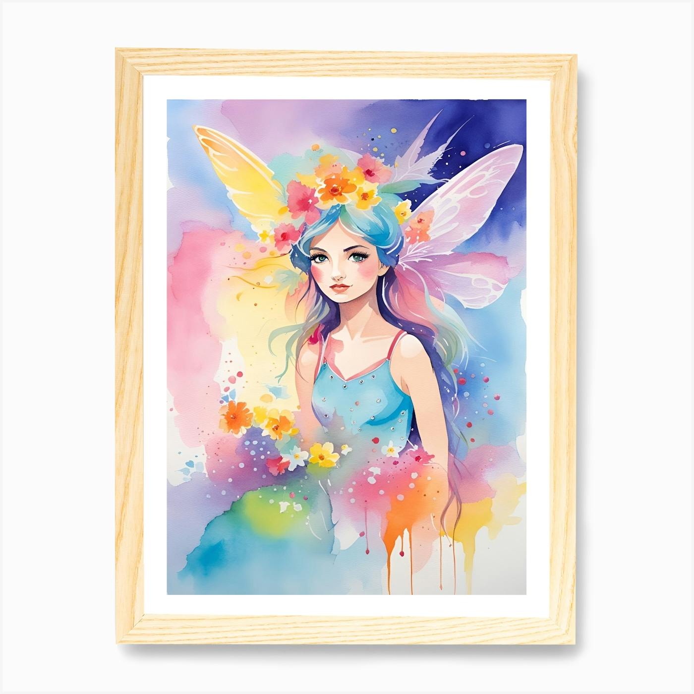 11x14 Alcohol Ink Art Archival Print Fairy Woods Silhouette - Home store Decor Painting - Fairy Garden Forest Wings Dress Light