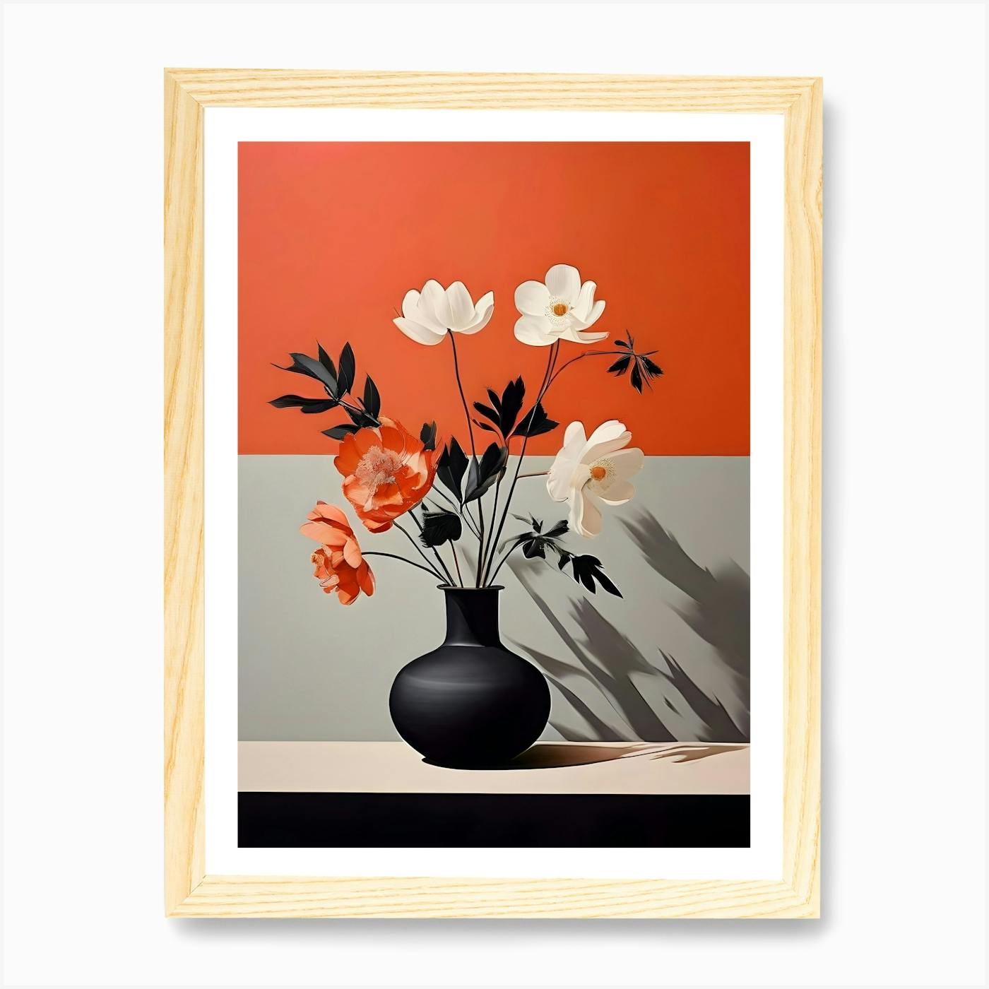 Framed Painting of Red online Flower in Vase, Framed Acrylic Floral Painting