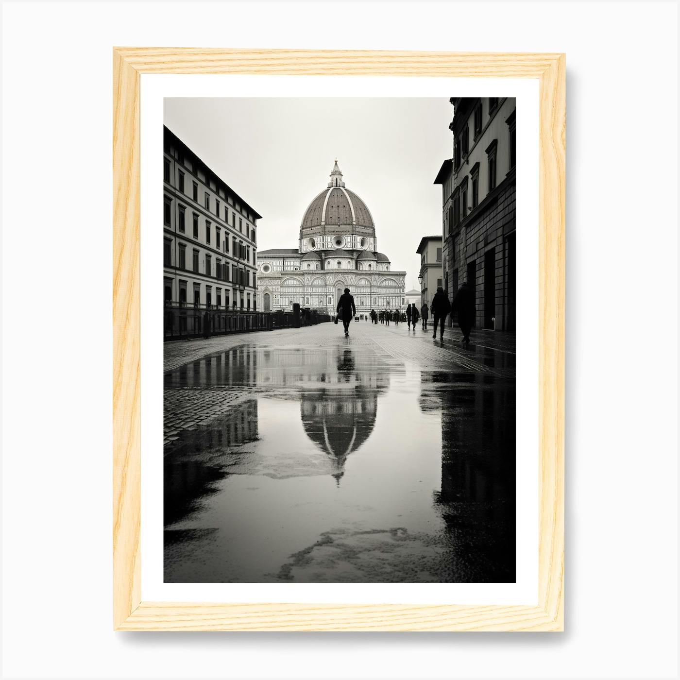 Italian landscape with church Florence, Italy black and buy white fine art print wall art home decor