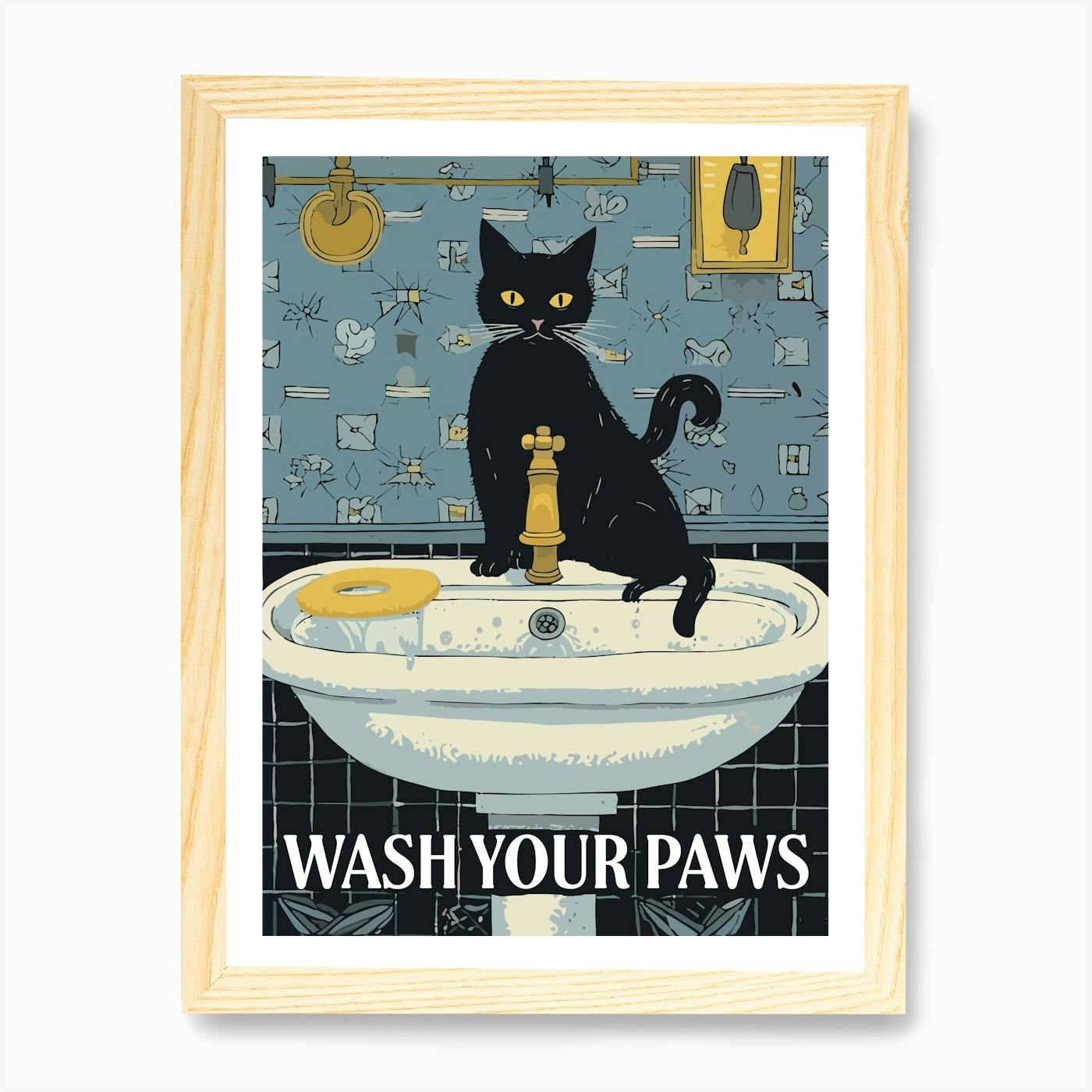 Wash Your Paws Cat Bathroom Sink Art Print