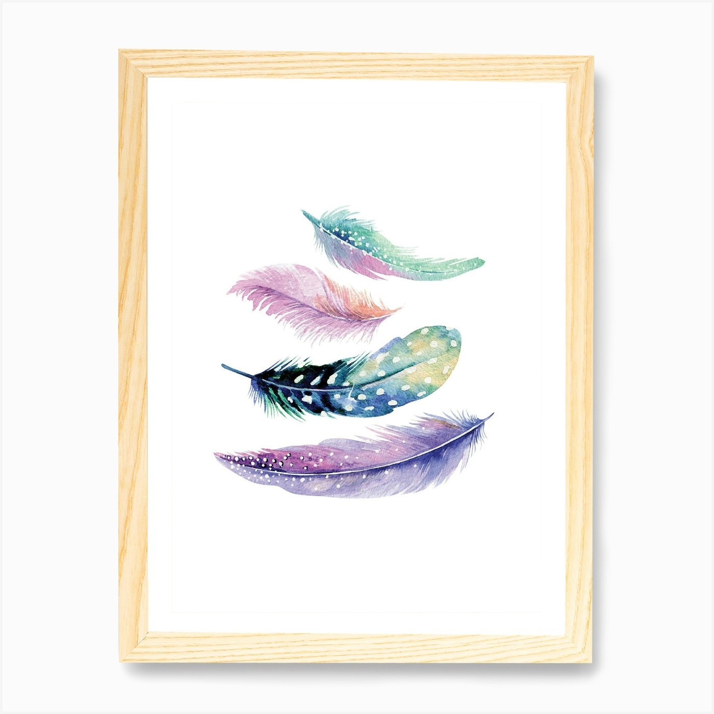 Pink and Mint Feathers Art Print by Nestory UK - Fy