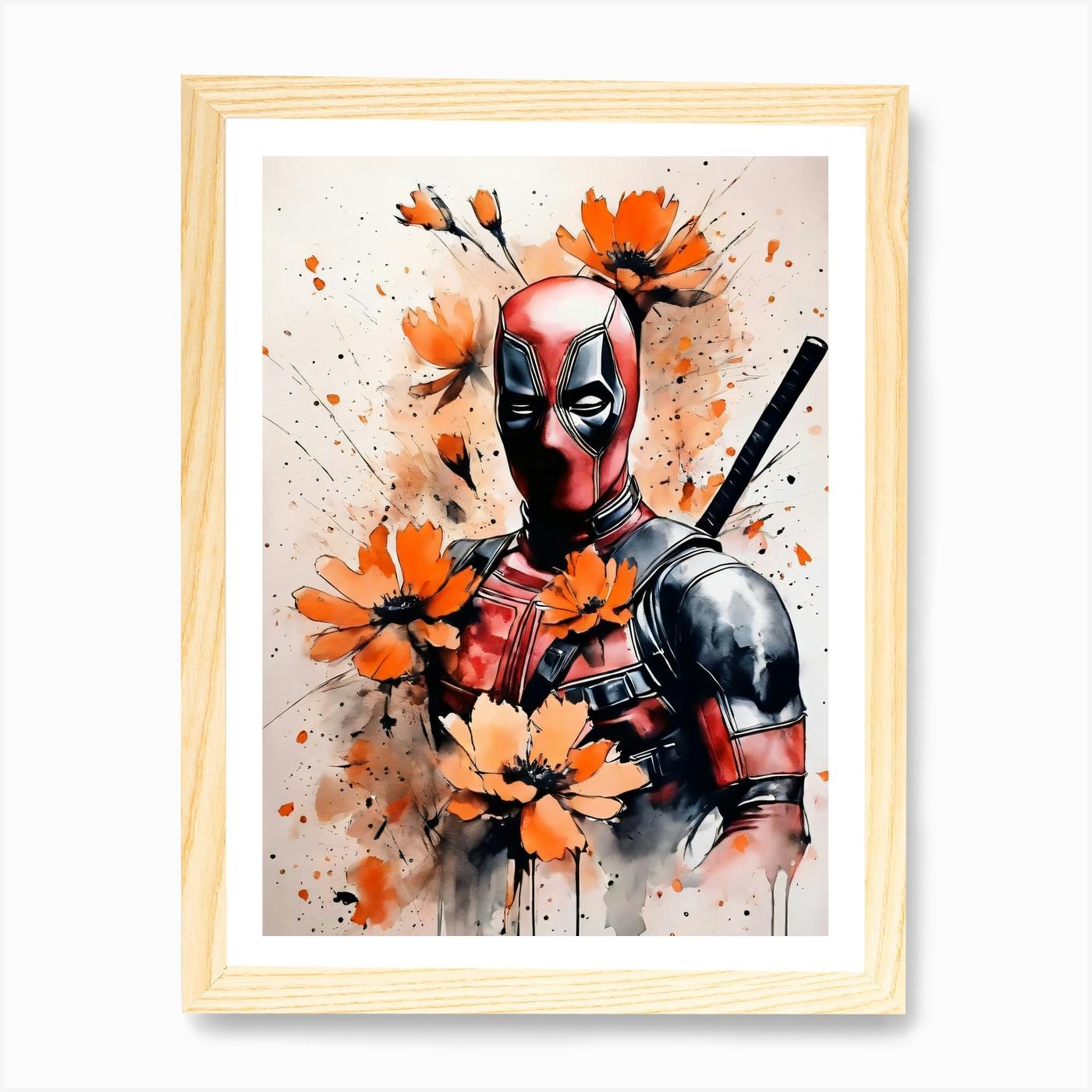 Abstract Deadpool Orange Flowers Painting 16 Art Print