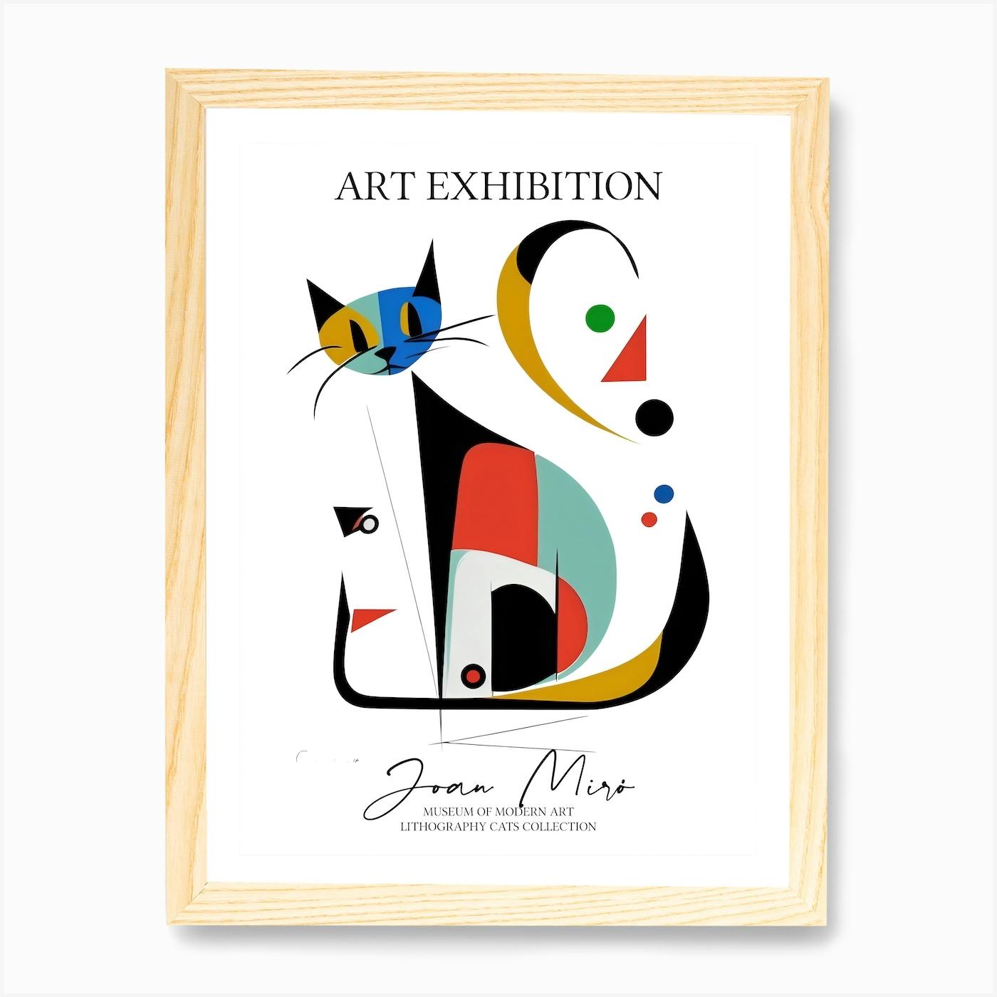 Joan Miro Inspired Cats Exhibition Poster Art Print by Mambo - Fy