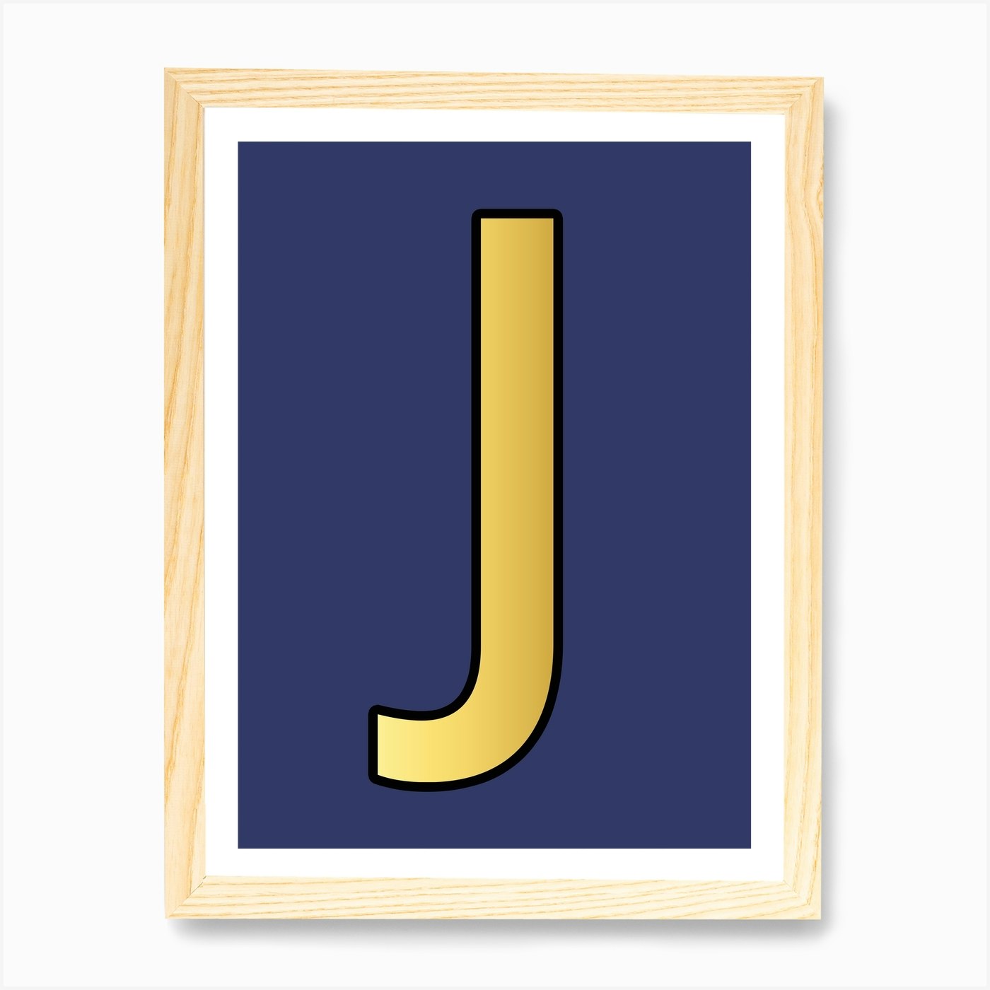 letter j gold alphabet deep blue art print by mambo fy