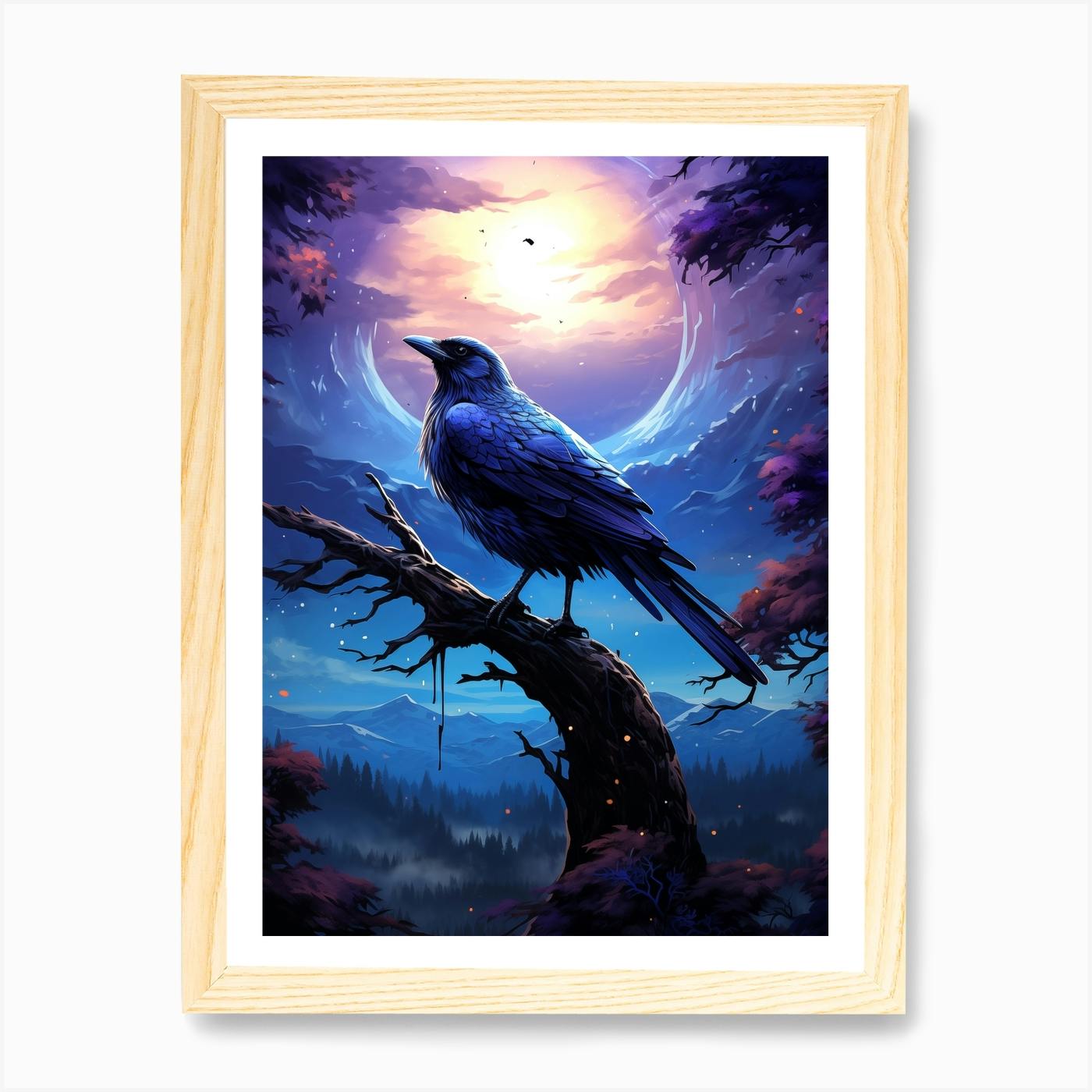 Crow Moon- Fine Art Print/Square Framed Premium Gallery Wrap high quality Canvas by Rachel Tucker/Bedroom Art/ Office Wall Art print/ Crow Canvas Print