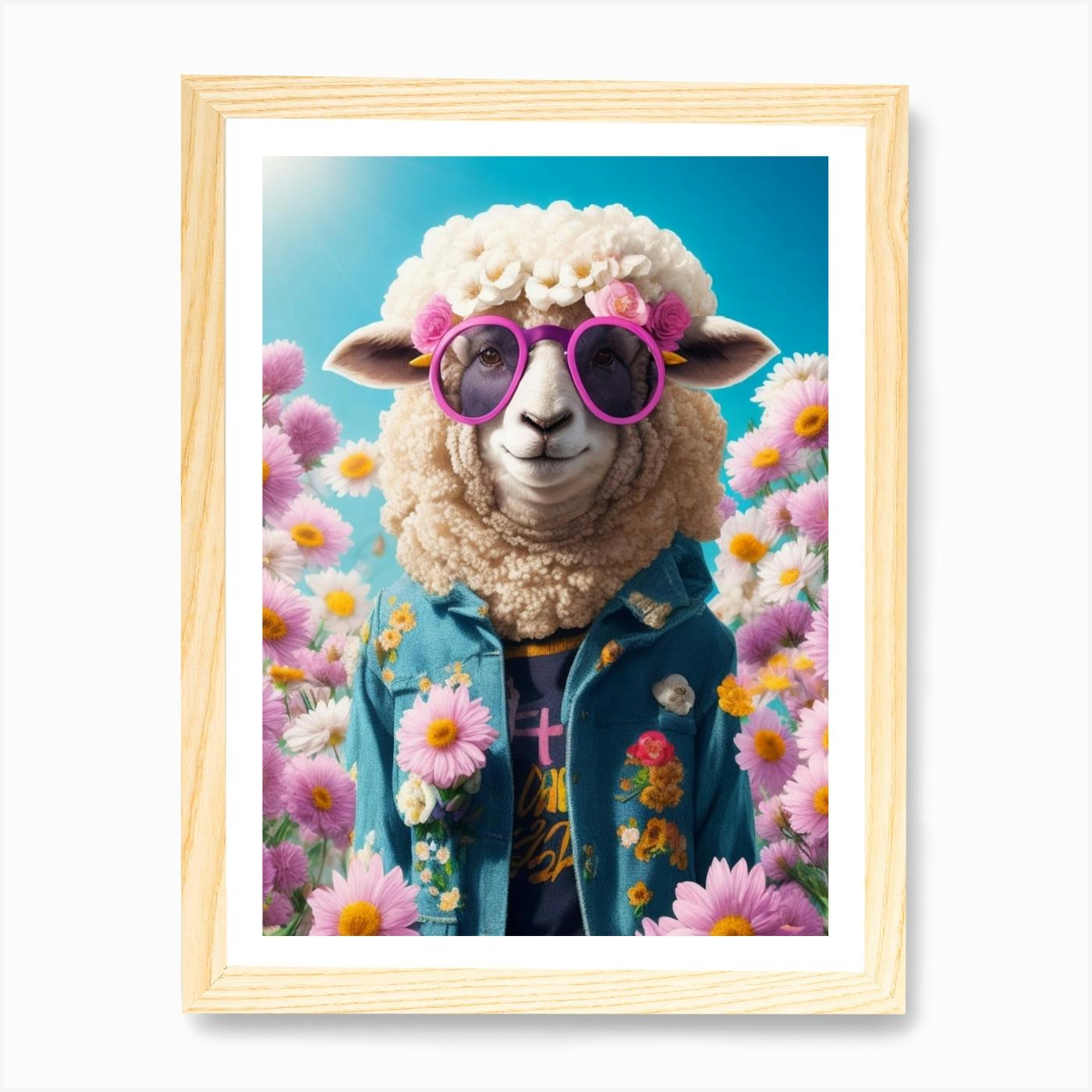 Funny Sheep Wearing Cool Jackets And Glasses Art Print by ApeloKuy Art Fy
