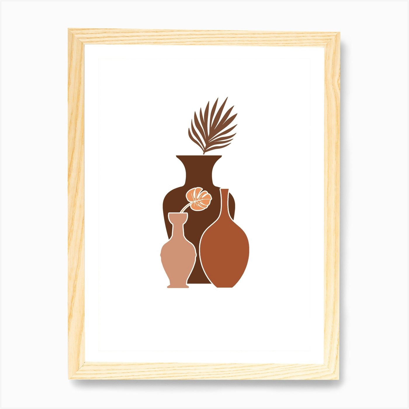 Three Brown Vases Art Print by Studio Grafiikka Fy