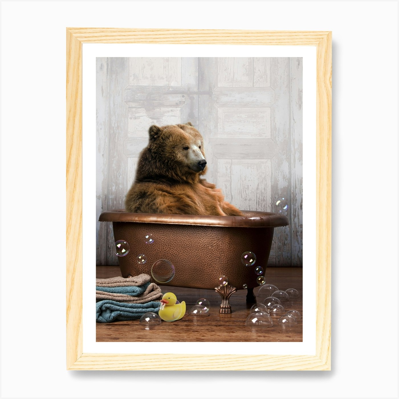 Bear In A Bathtub Bathroom Art Print by DomoINK Fy