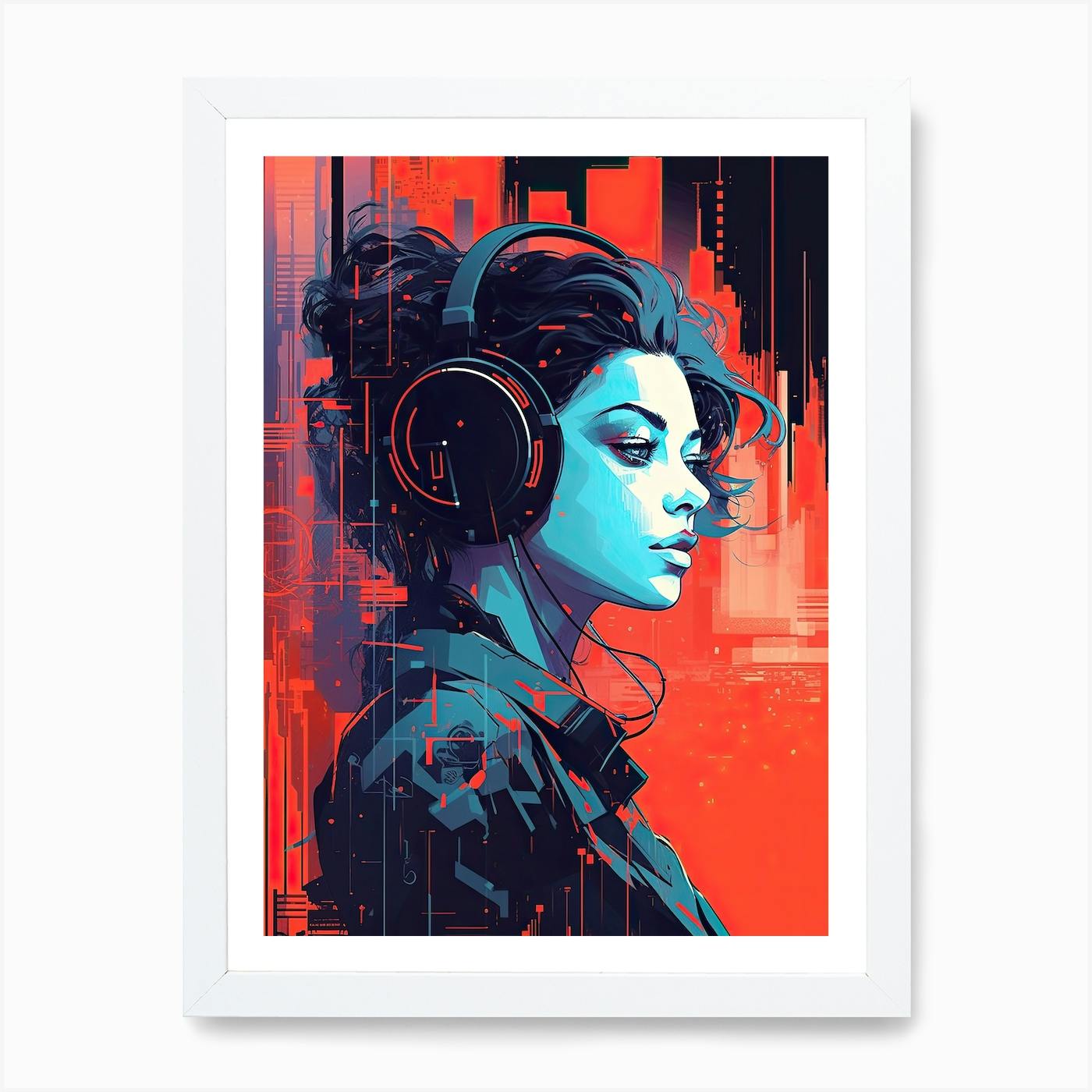 Girl With Headphones 2 Art Print