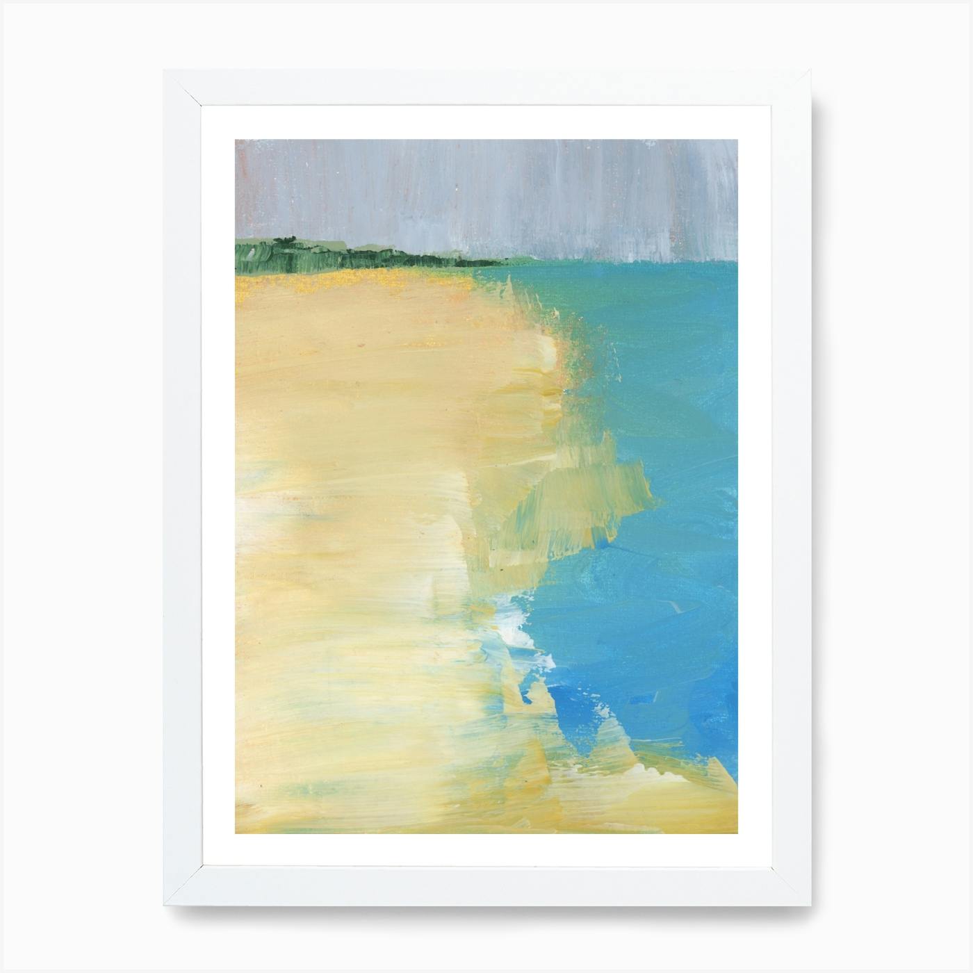 Abstract Beach popular Artwork MONOTYPE Original Art PRINT, Hand printed Limited Edition in Yellow and Blue colors