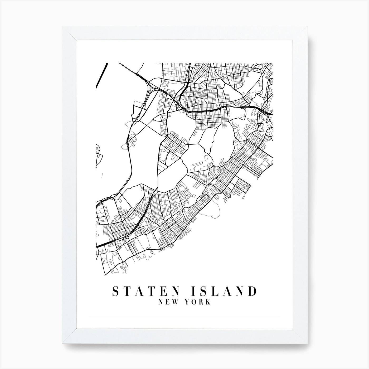 Staten Island New York Street Map Minimal Art Print by Typologie Paper ...