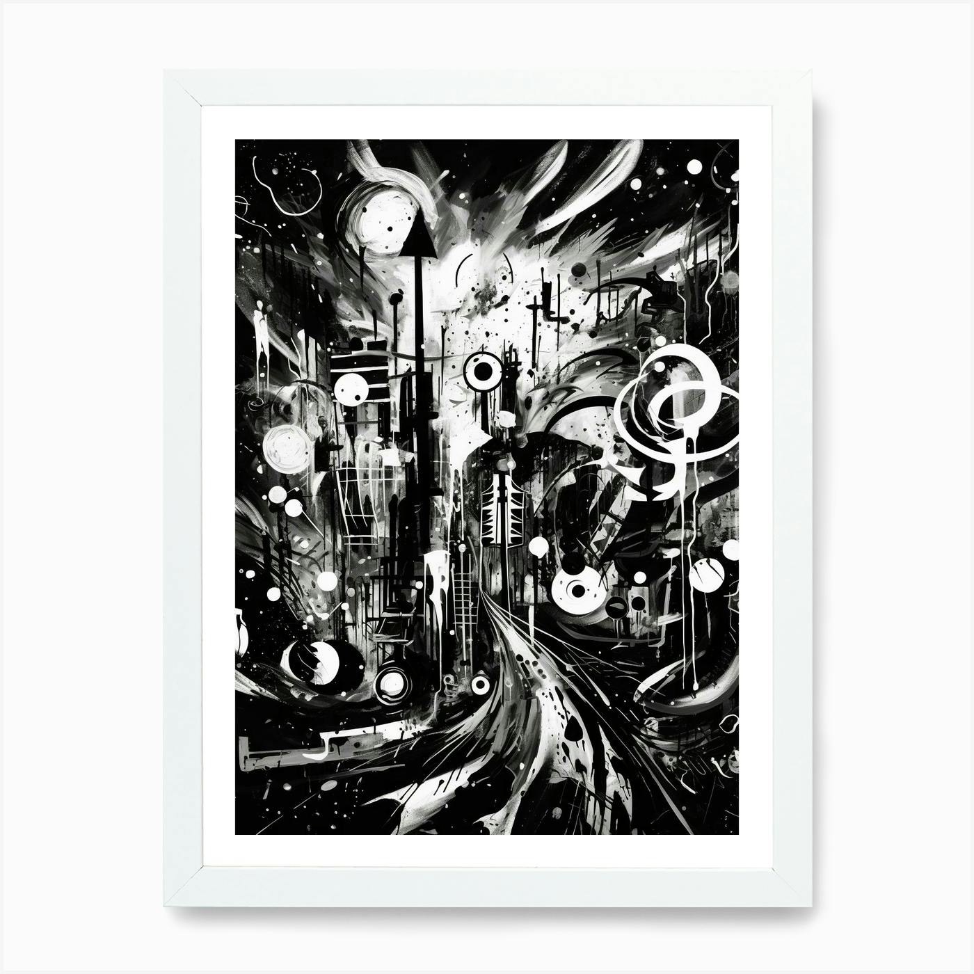 Wild Things #8 - Modern, Expressionistic, Illustrated Painting with Frame good - Black&White - Photographic contrast - 50x70cm