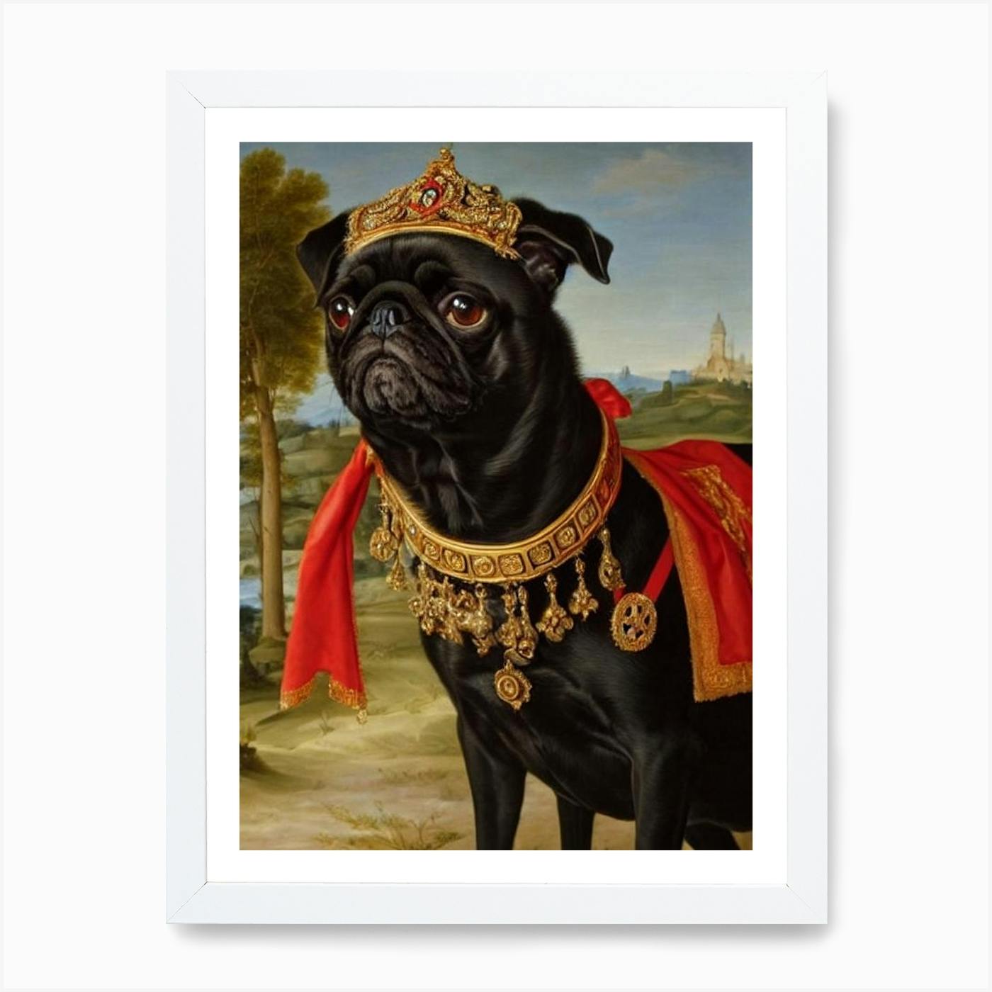 High quality Original Black Pug Oil and Colored Pencil Portrait