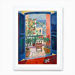 Open Window With Cat Matisse Inspired Style Amalfi Coast Art Print by ...