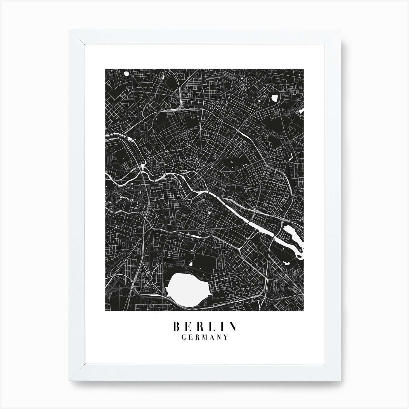 Berlin Germany Minimal Black Mono Street Map Art Print by Typologie ...