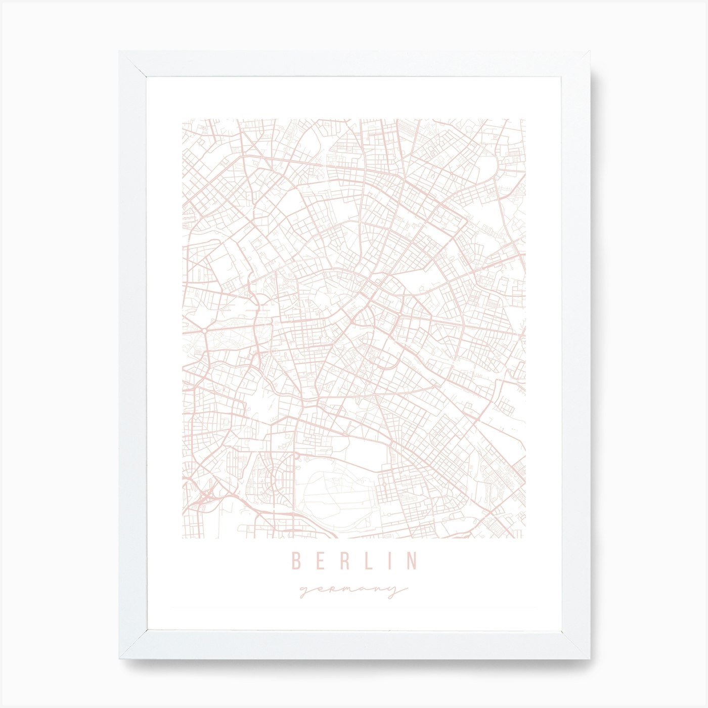 Berlin Germany Light Pink Minimal Street Map Art Print by Typologie