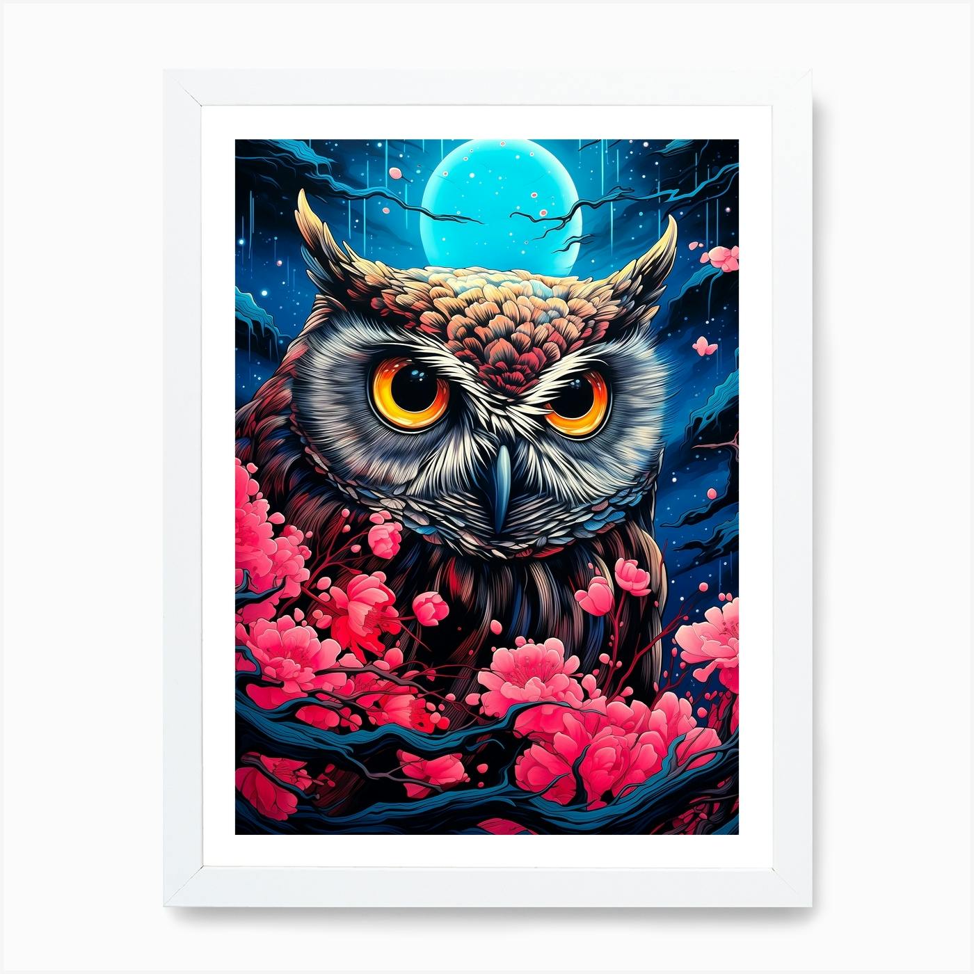 Owl painting gift for her magenta red yellow canvas art wall art outlet original painting ---by qiqigallery