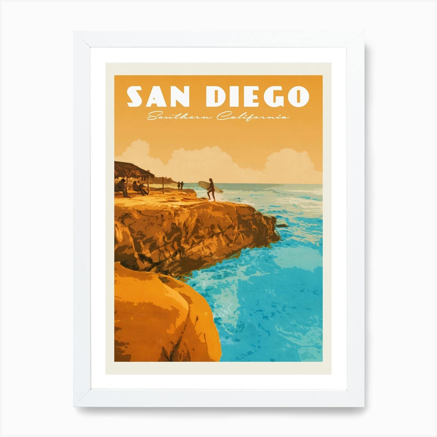San Diego California Sunset Travel Poster Art Print by Vintaprints