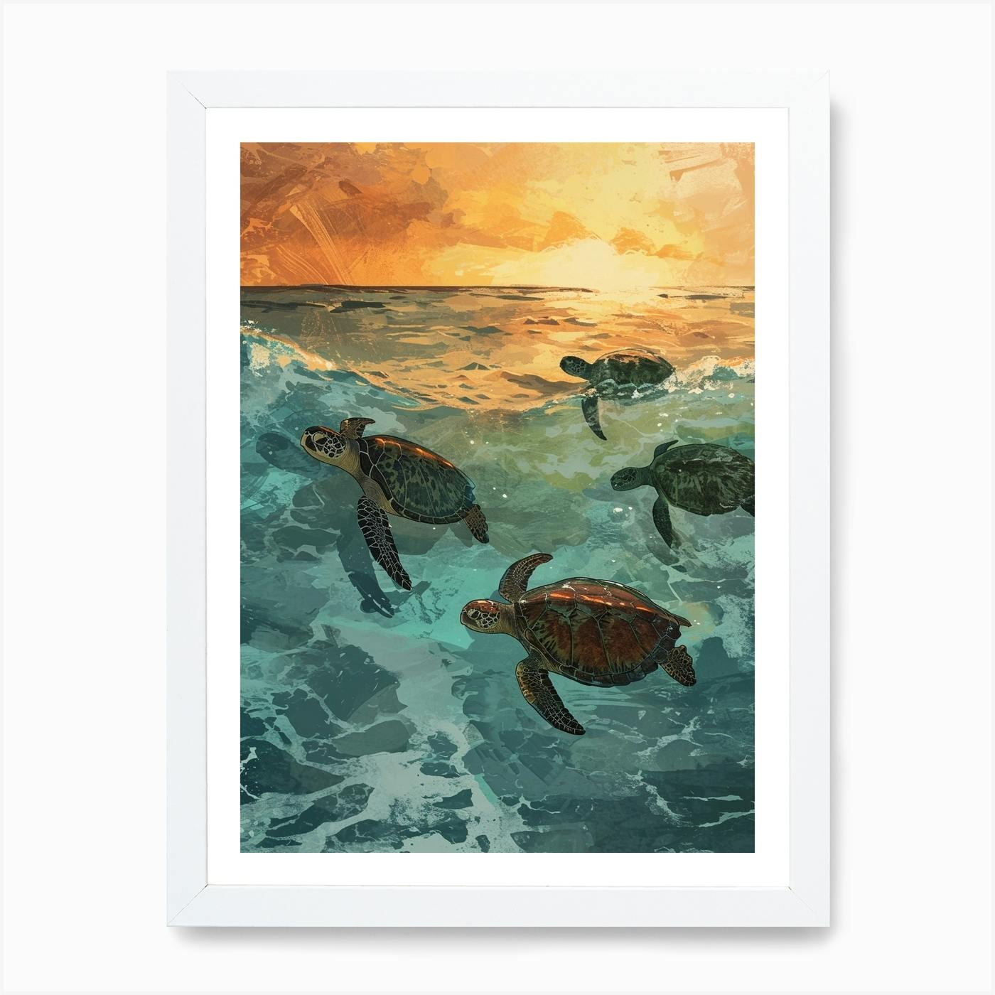 Aluminum Print - Sea outlets Turtle Sunrise